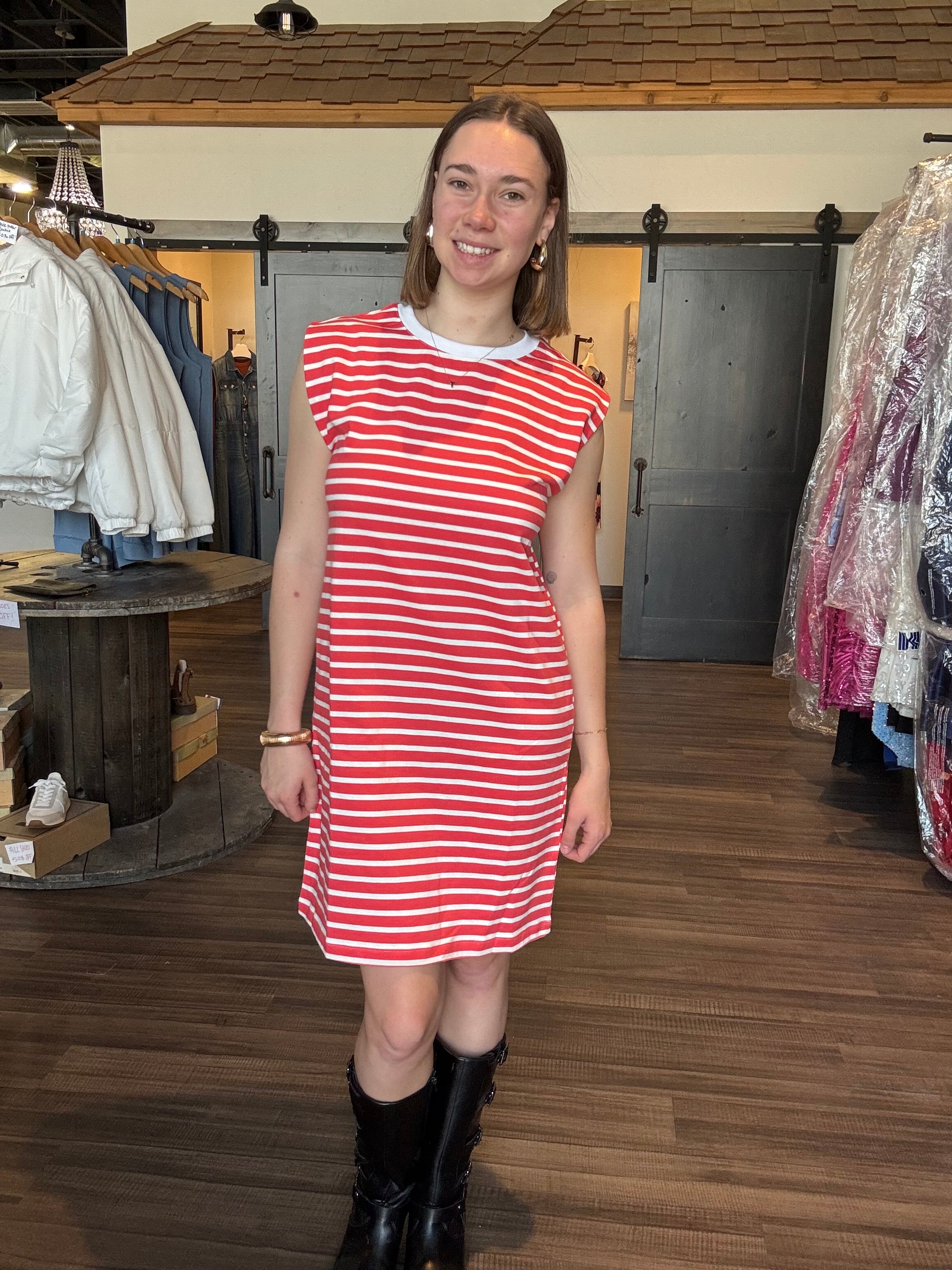 Carlie Coral Striped Dress-The Funky Zebra Ames-The Funky Zebra Ames, Women's Fashion Boutique in Ames, Iowa