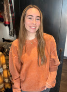 Burnt Orange Corded Crew-The Funky Zebra Ames-The Funky Zebra Ames, Women's Fashion Boutique in Ames, Iowa