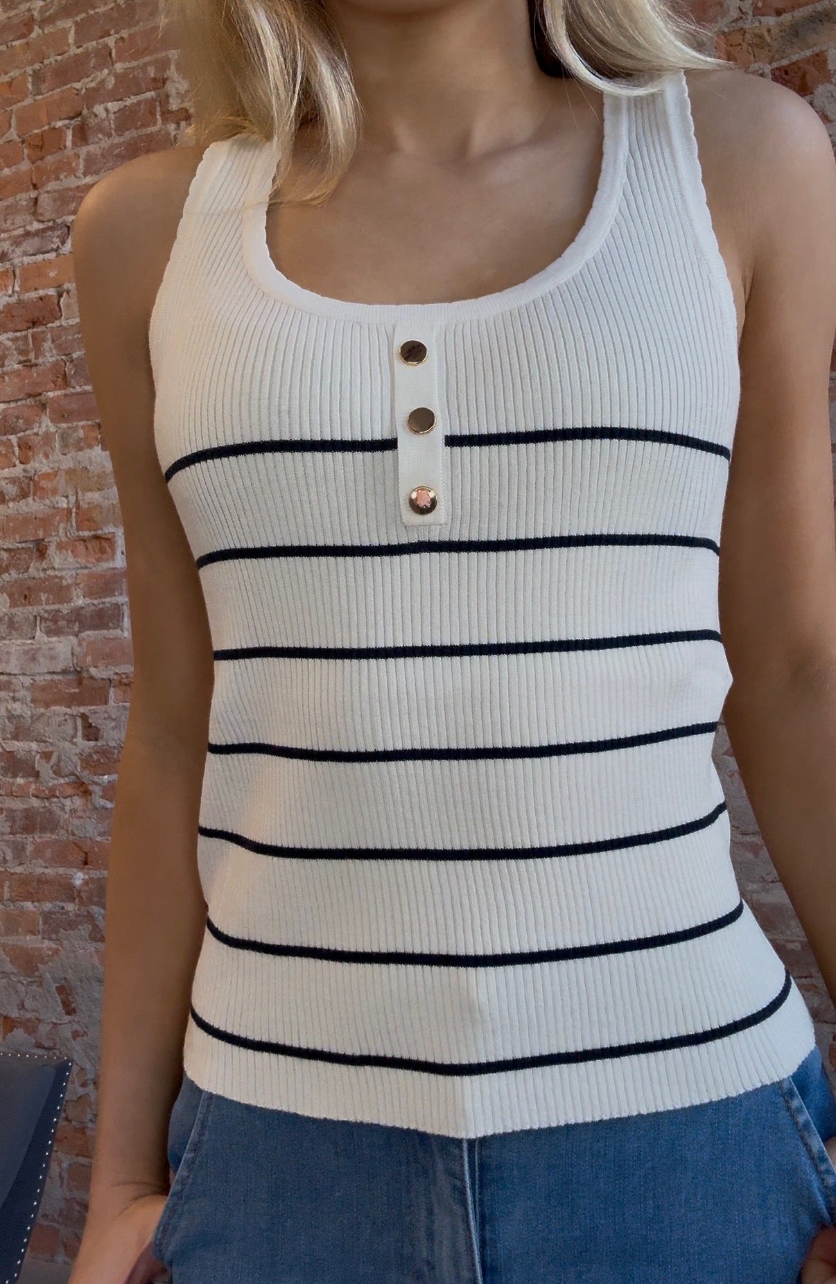 Bobbi Blue & White Striped Sweater Tank-Tank Tops-Molly Bracken-The Funky Zebra Ames, Women's Fashion Boutique in Ames, Iowa
