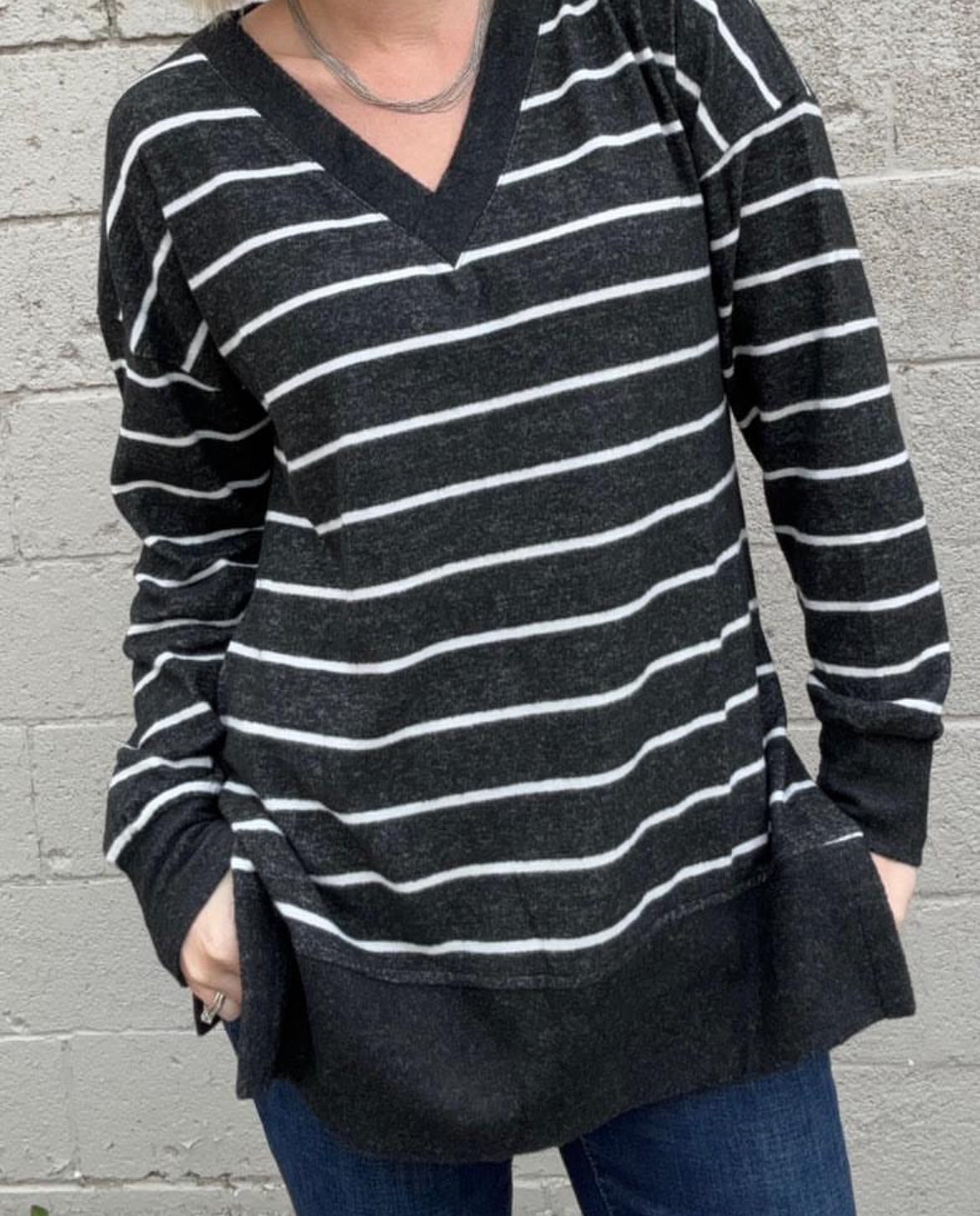 Striped V-Neck Sweater-Sweaters-The Funky Zebra Ames-The Funky Zebra Ames, Women's Fashion Boutique in Ames, Iowa