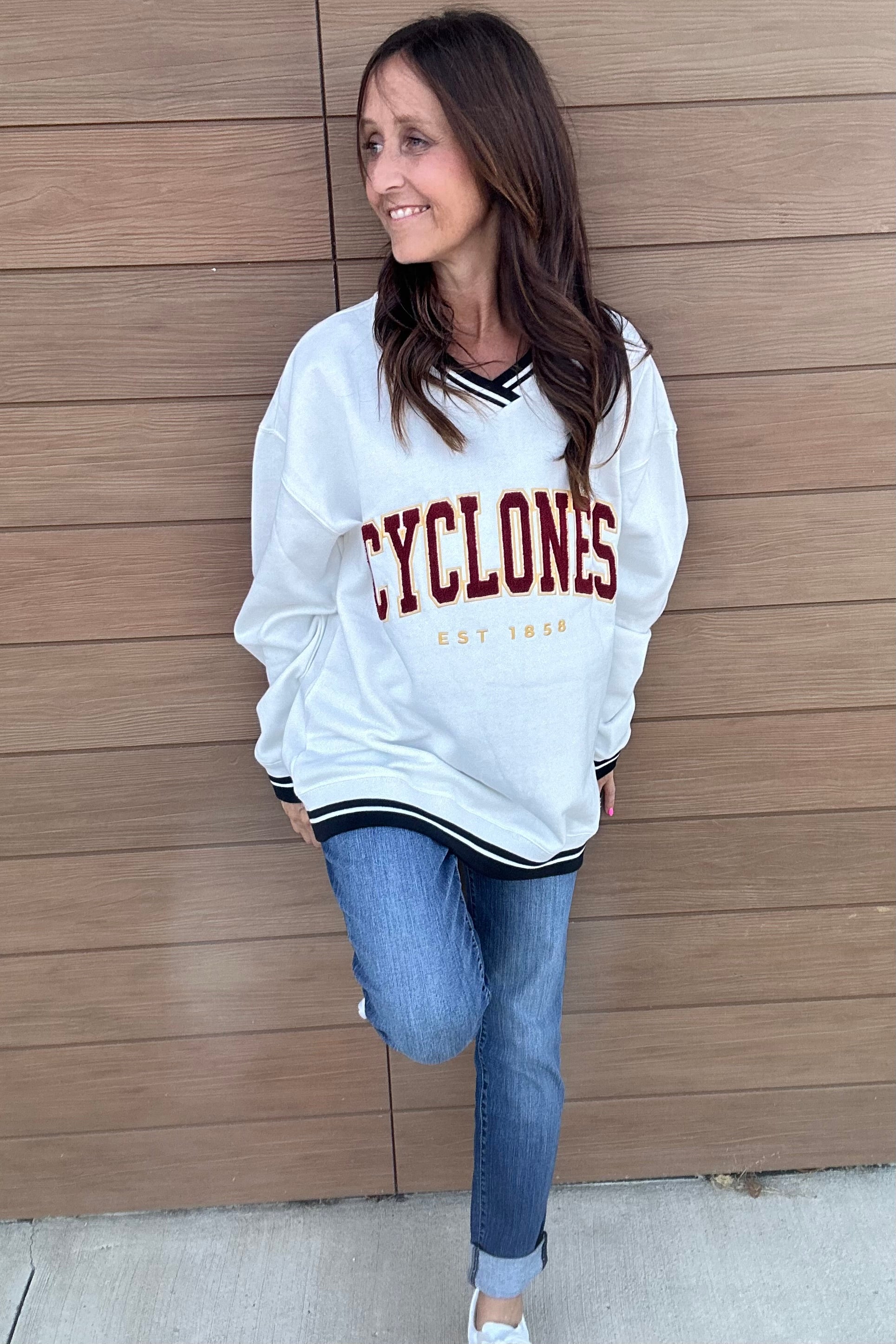 ISU V Neck Sweatshirt-Game Day Social-The Funky Zebra Ames, Women's Fashion Boutique in Ames, Iowa