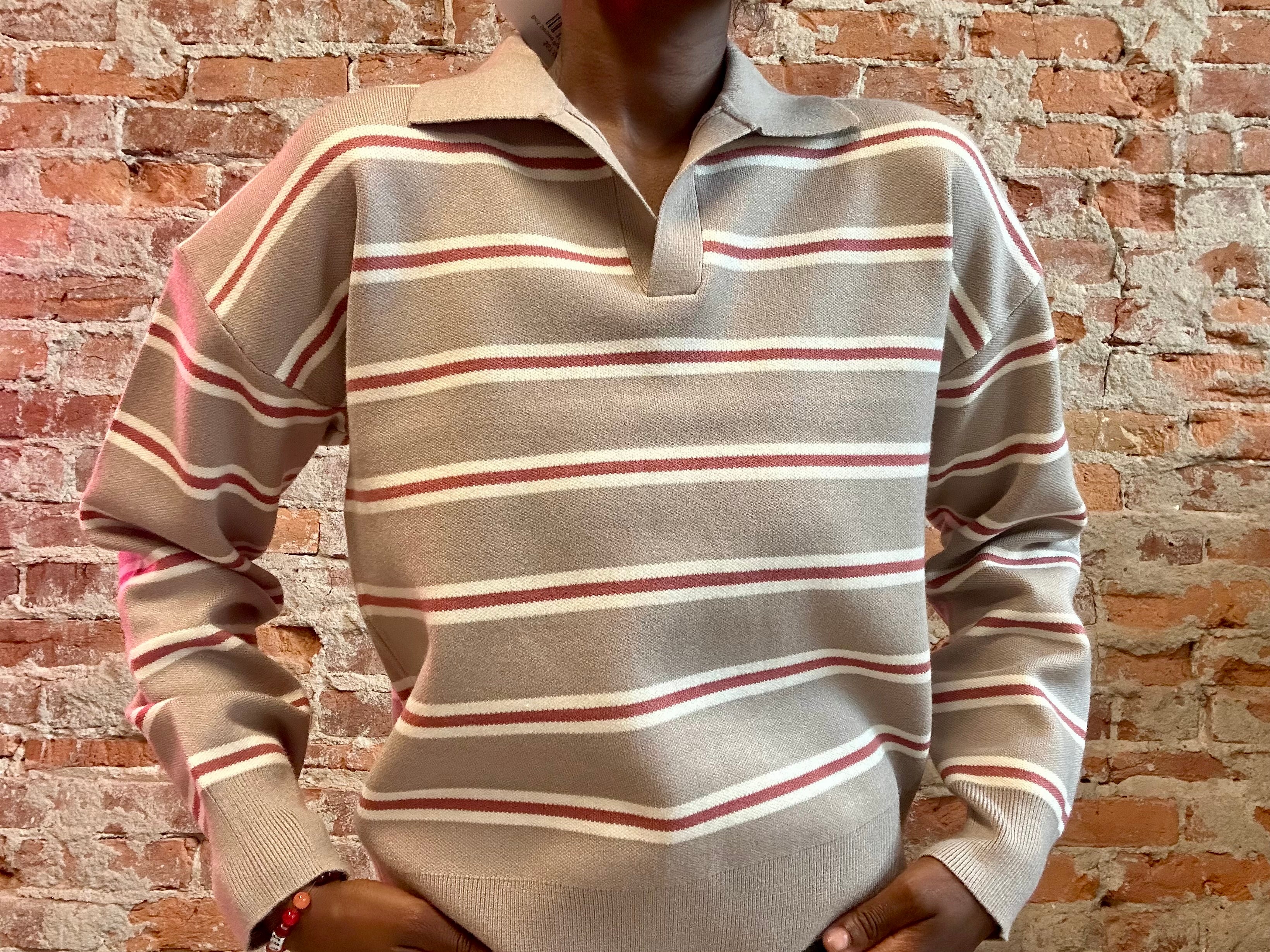 Britt Striped Polo Sweater-Sweaters-Be Cool-The Funky Zebra Ames, Women's Fashion Boutique in Ames, Iowa