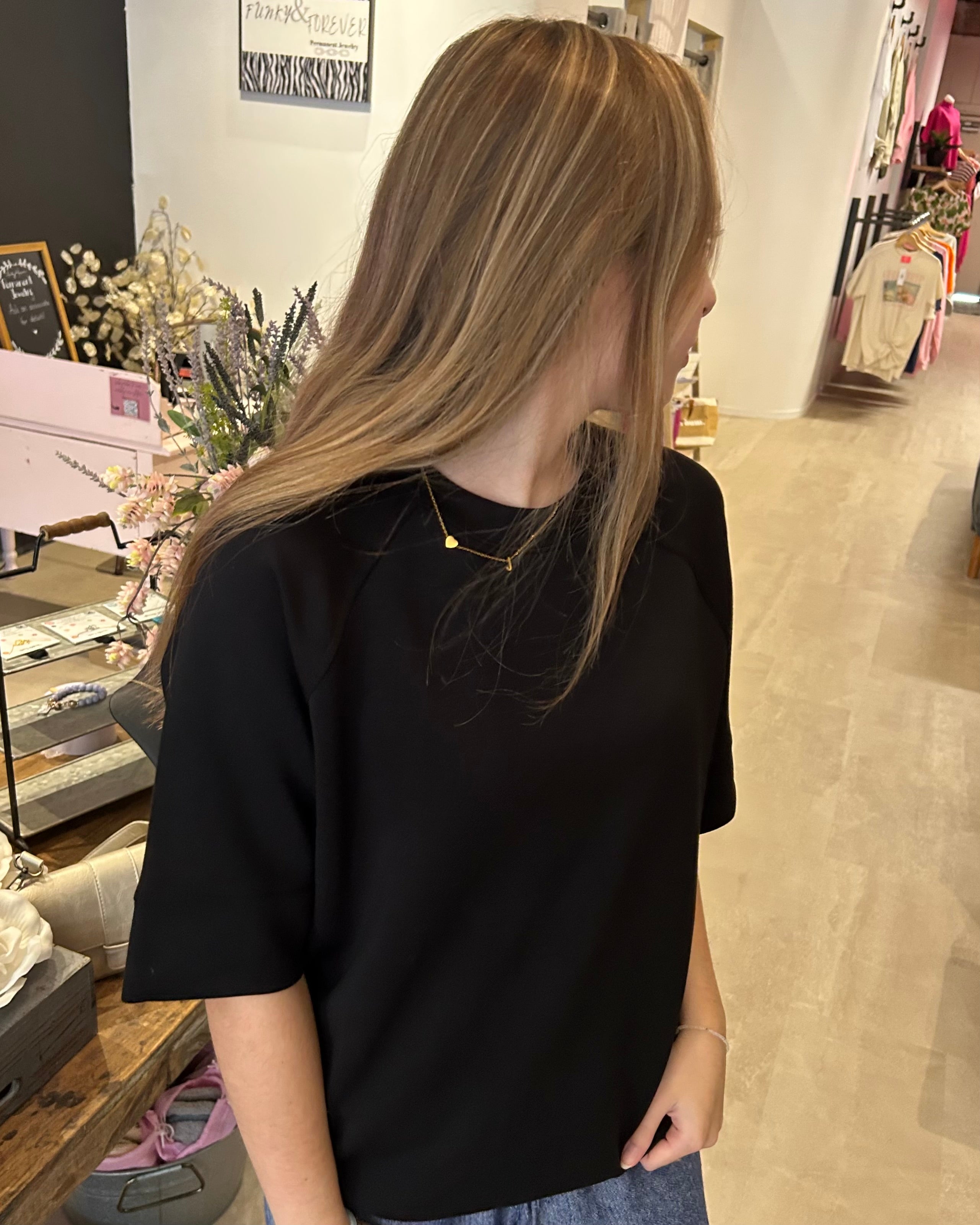 Shara Oversized Scuba Luxe Top-Short Sleeves-Rae Mode-The Funky Zebra Ames, Women's Fashion Boutique in Ames, Iowa