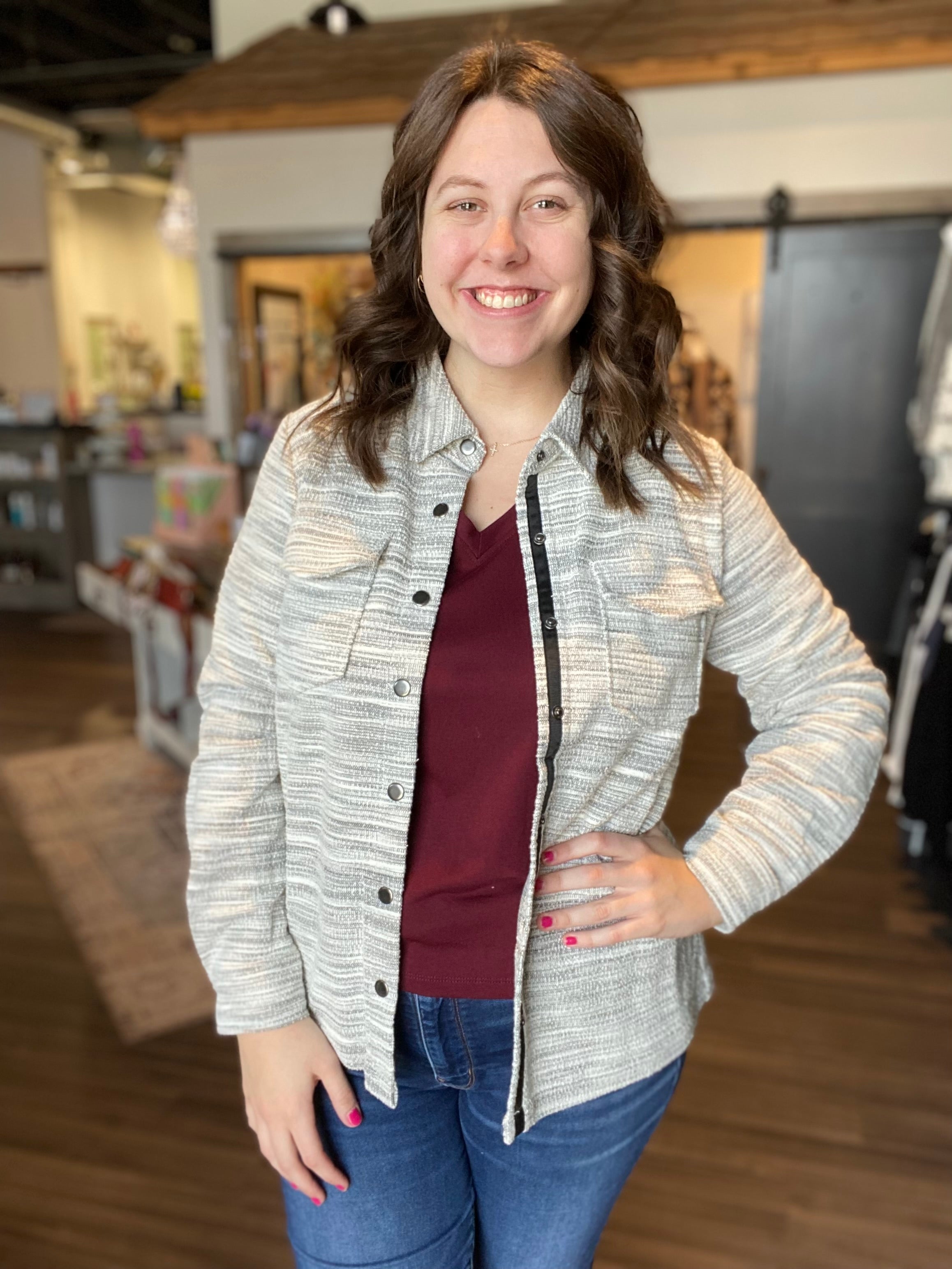 Suzanna Knit Jacket-Doe and Rae-The Funky Zebra Ames, Women's Fashion Boutique in Ames, Iowa