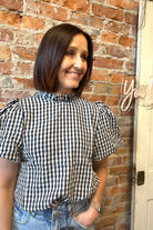Torey Black Gingham Checked Top-top-La Miel-The Funky Zebra Ames, Women's Fashion Boutique in Ames, Iowa