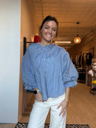 Mary Striped Bubble Sleeve Top-Short Sleeves-fate-The Funky Zebra Ames, Women's Fashion Boutique in Ames, Iowa