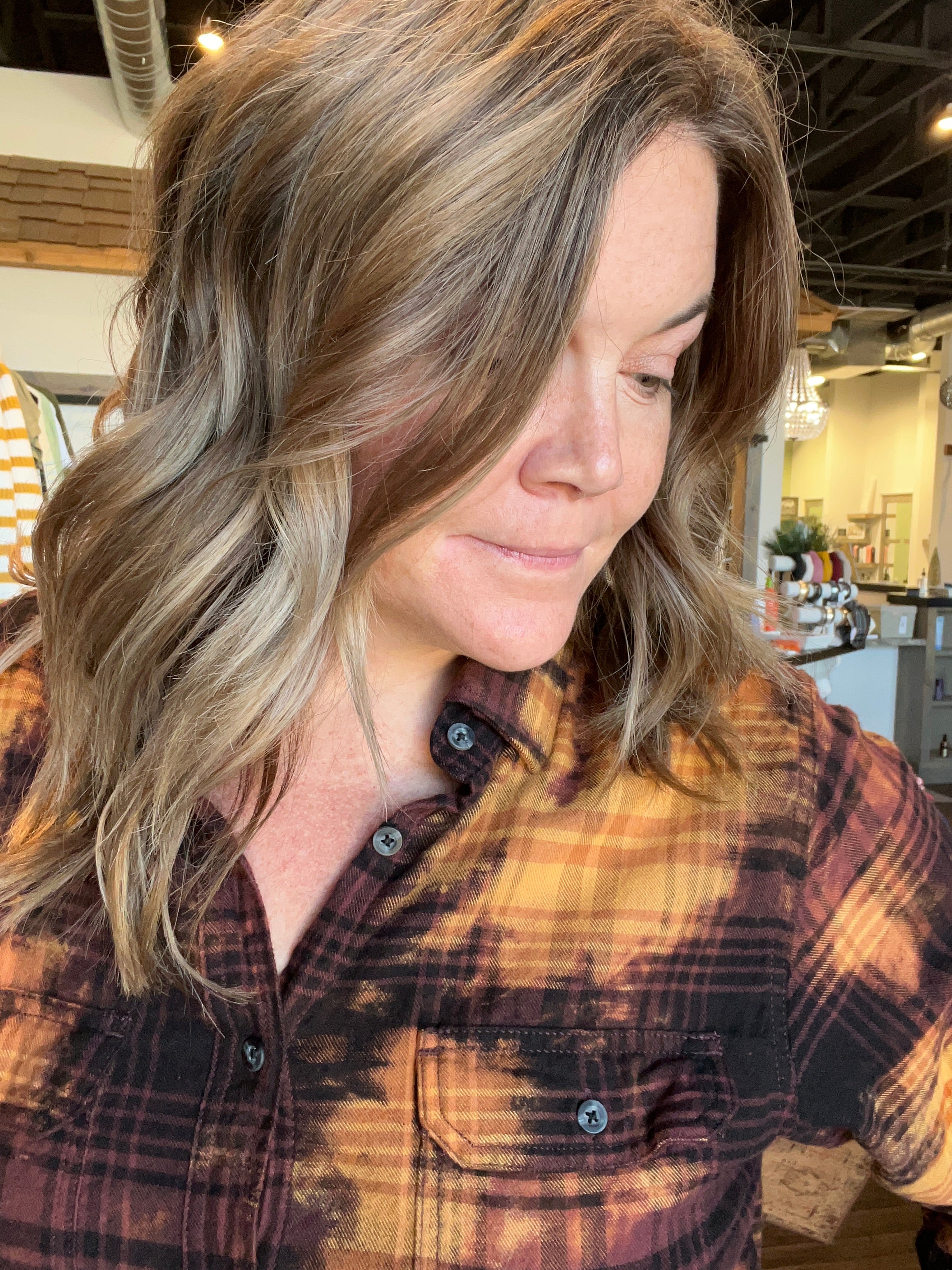 MN Brick Distressed Flannel-Long Sleeves-Whiskey Wrangler-The Funky Zebra Ames, Women's Fashion Boutique in Ames, Iowa