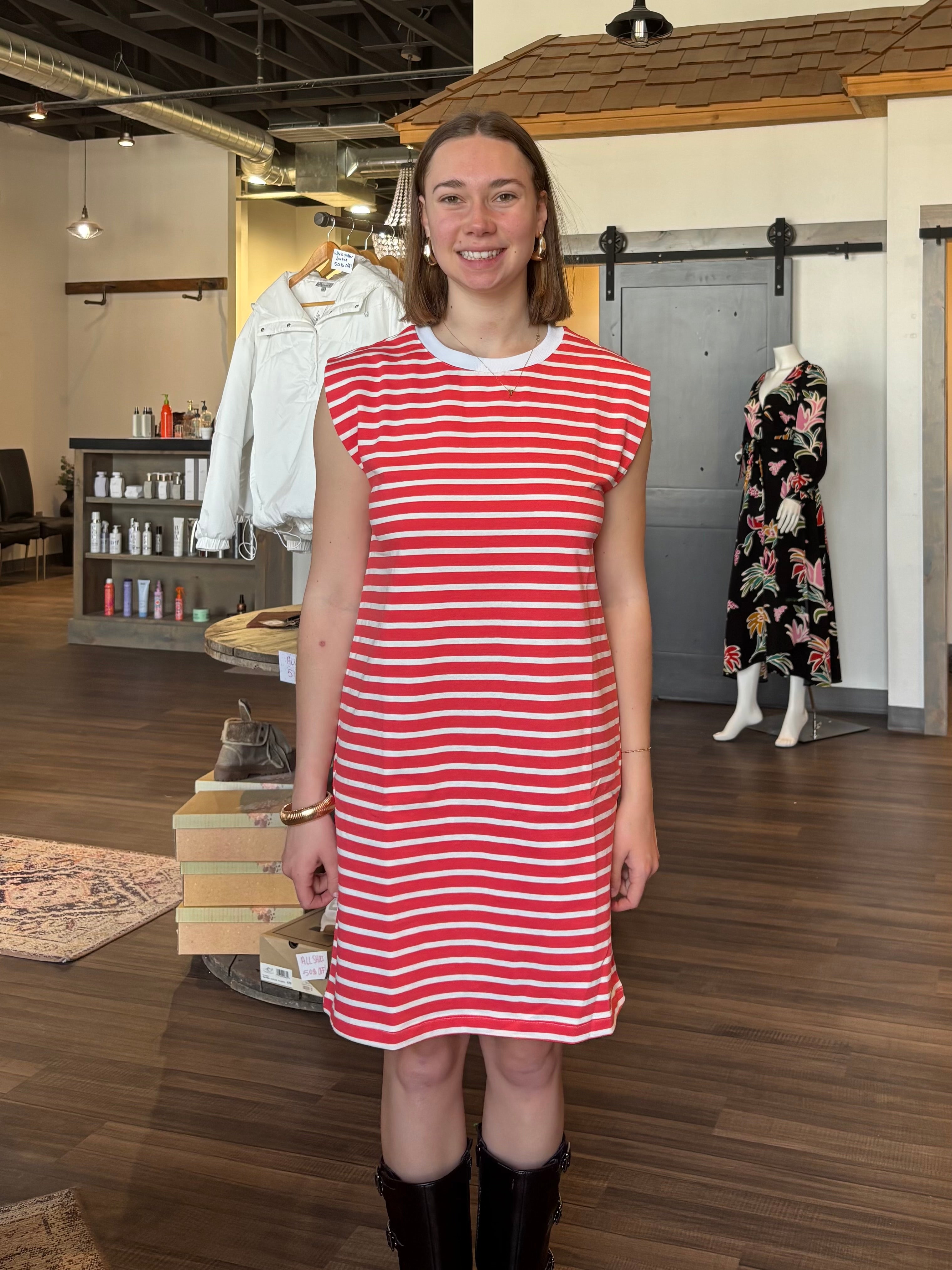 Carlie Coral Striped Dress-The Funky Zebra Ames-The Funky Zebra Ames, Women's Fashion Boutique in Ames, Iowa