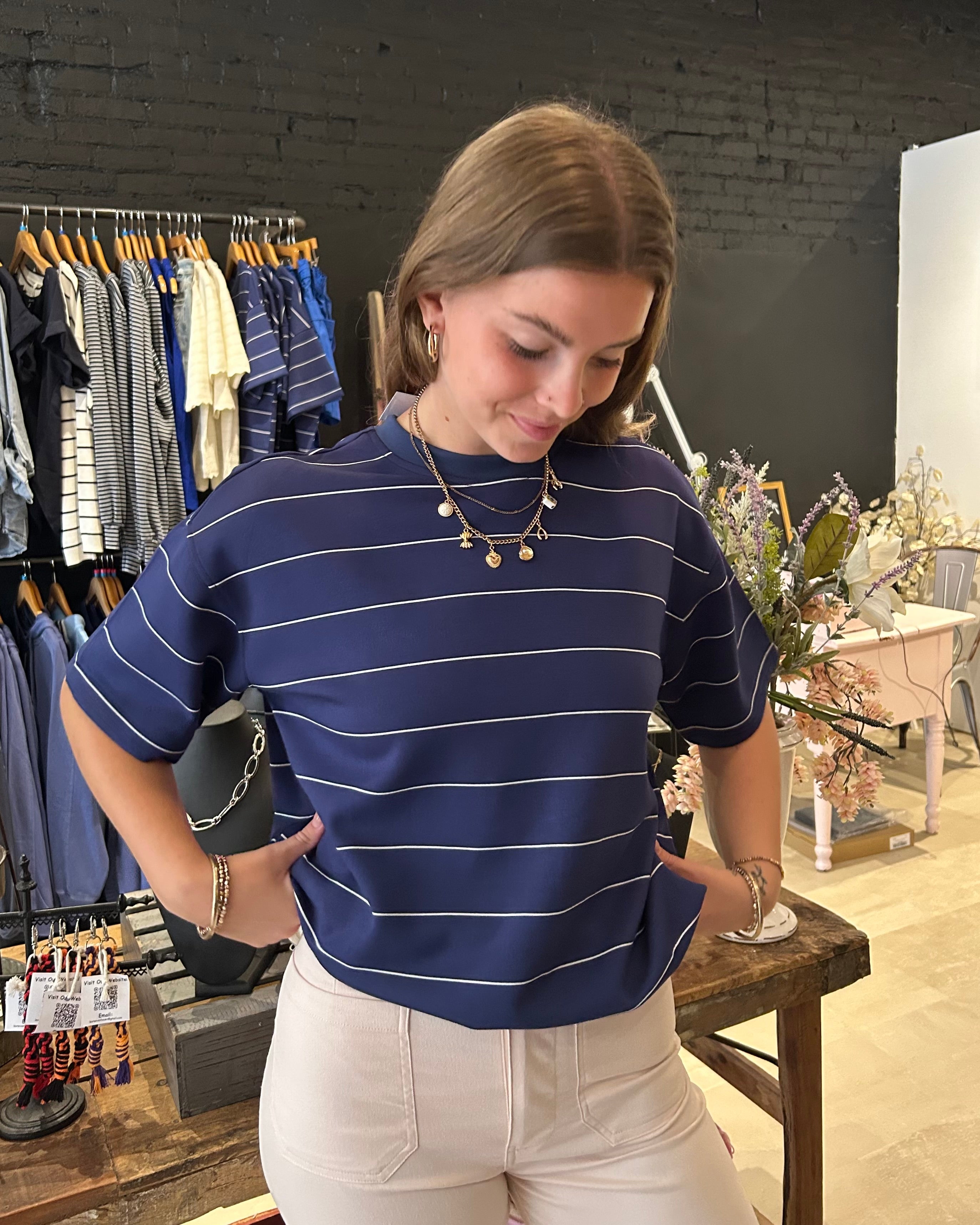 Haley Striped Short Sleeve-Short Sleeves-Rae Mode-The Funky Zebra Ames, Women's Fashion Boutique in Ames, Iowa