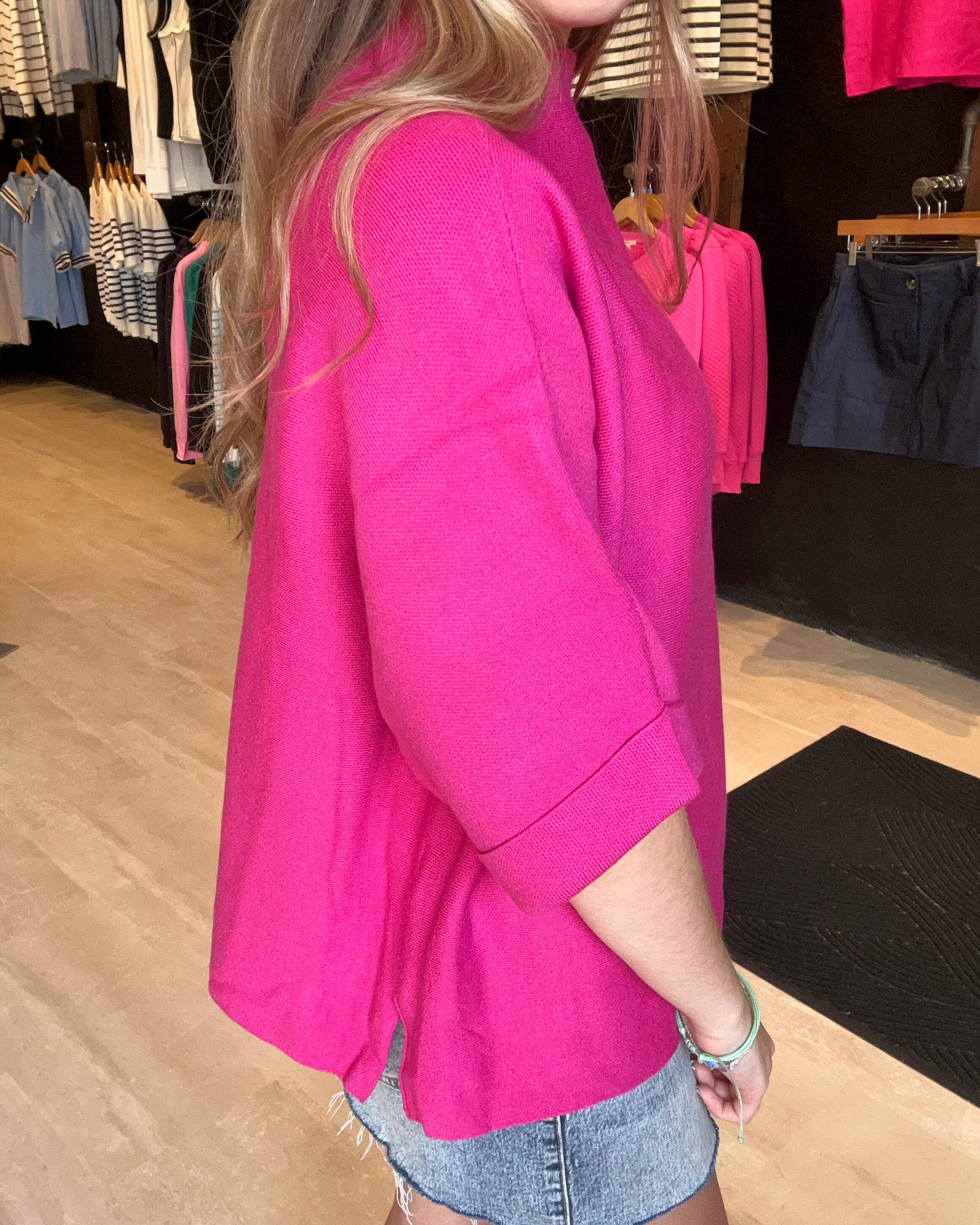 Jacquelyn Magenta Mock Neck-Sweaters-Jodifl-The Funky Zebra Ames, Women's Fashion Boutique in Ames, Iowa