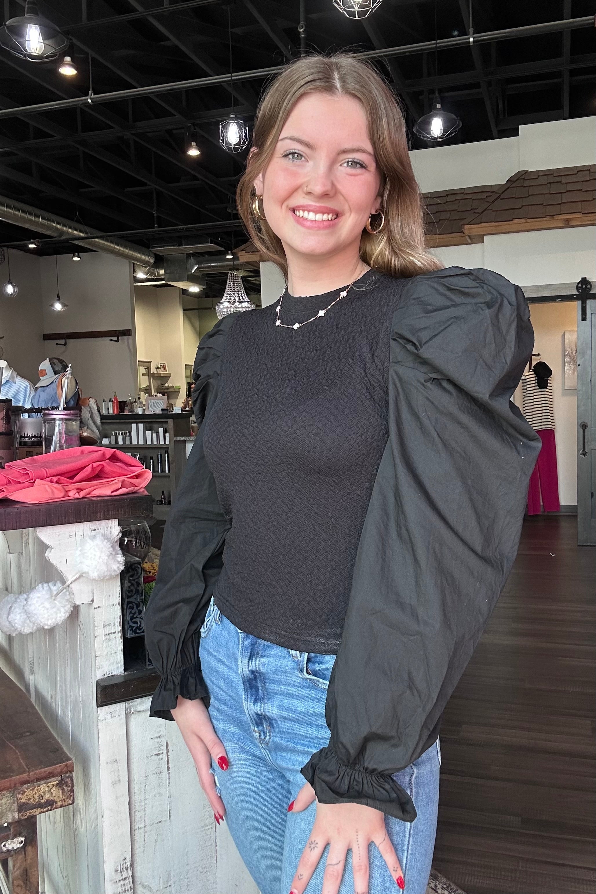 Lili Black Knitted Top CL-The Funky Zebra Ames-The Funky Zebra Ames, Women's Fashion Boutique in Ames, Iowa