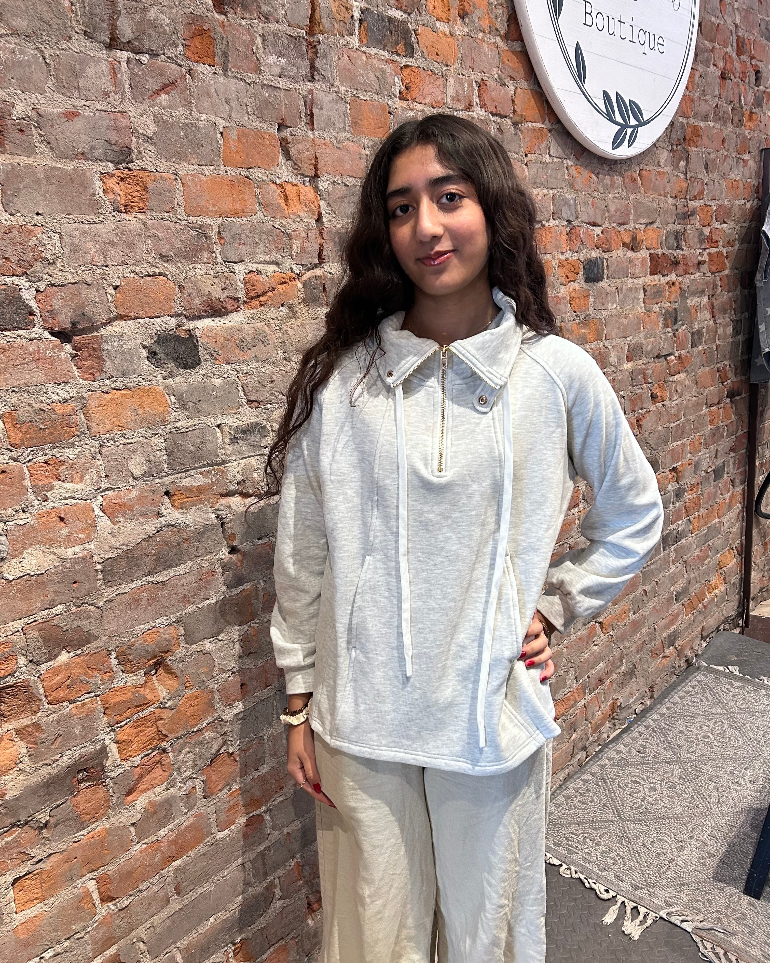 Daphne Funnel Neck Sweatshirt-apparel-Cozy Co-The Funky Zebra Ames, Women's Fashion Boutique in Ames, Iowa