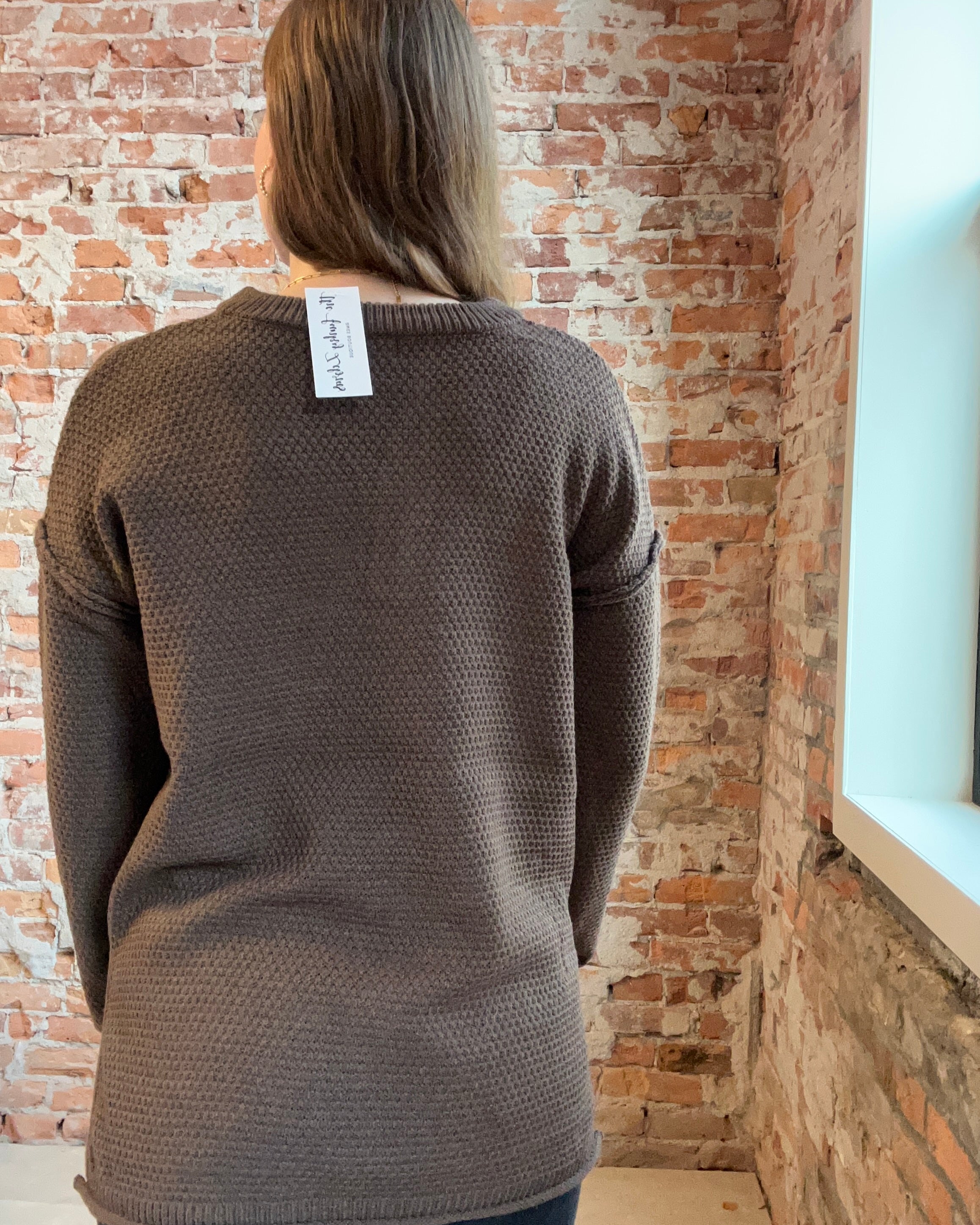 Brown Button Henley Basic Sweater-Sweaters-Zenana-The Funky Zebra Ames, Women's Fashion Boutique in Ames, Iowa