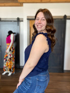 Rhea Navy Top-Short Sleeves-Molly Bracken-The Funky Zebra Ames, Women's Fashion Boutique in Ames, Iowa
