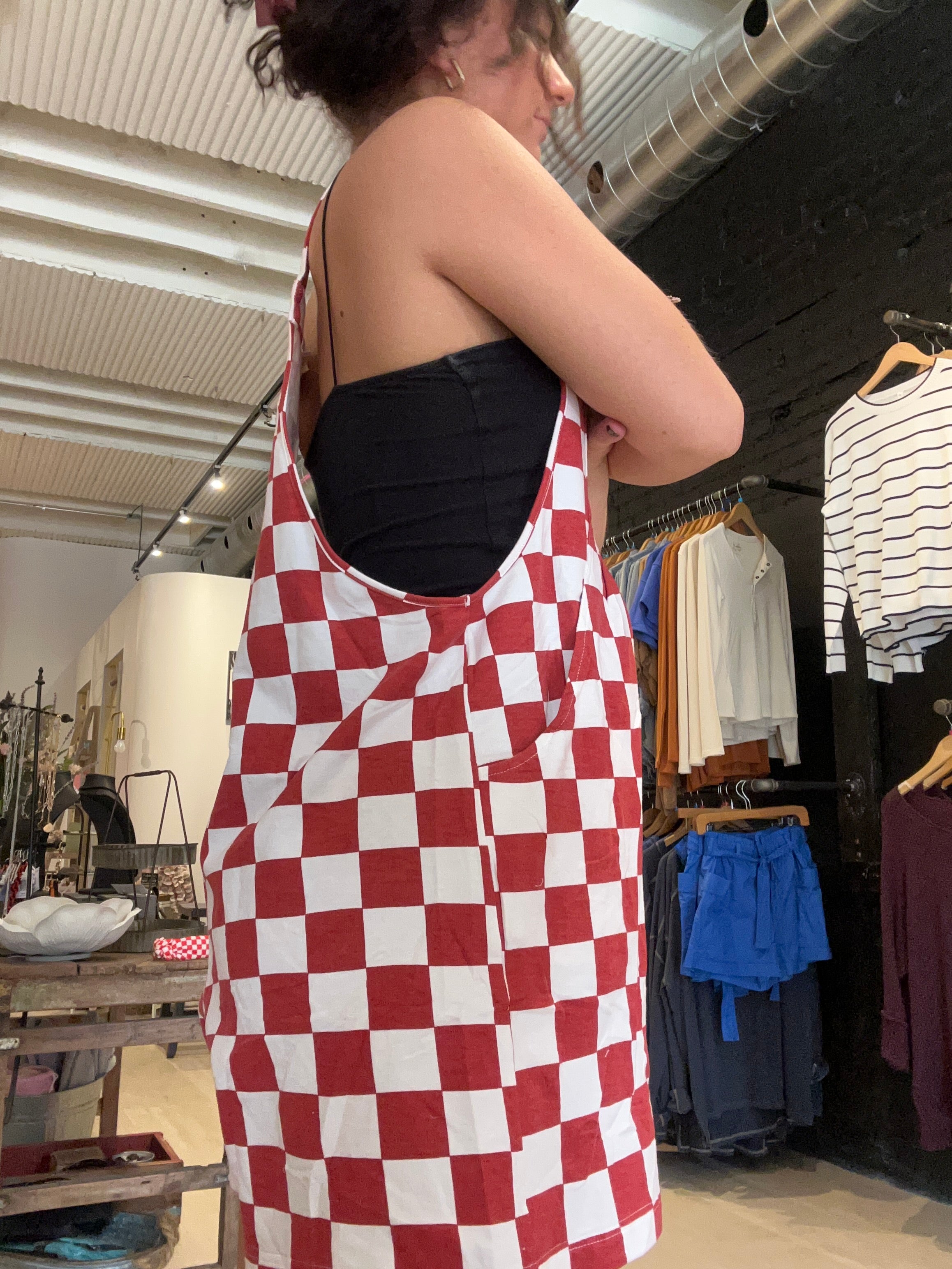 Lori Checkerboard Overall Romper-Overalls-Oddi-The Funky Zebra Ames, Women's Fashion Boutique in Ames, Iowa