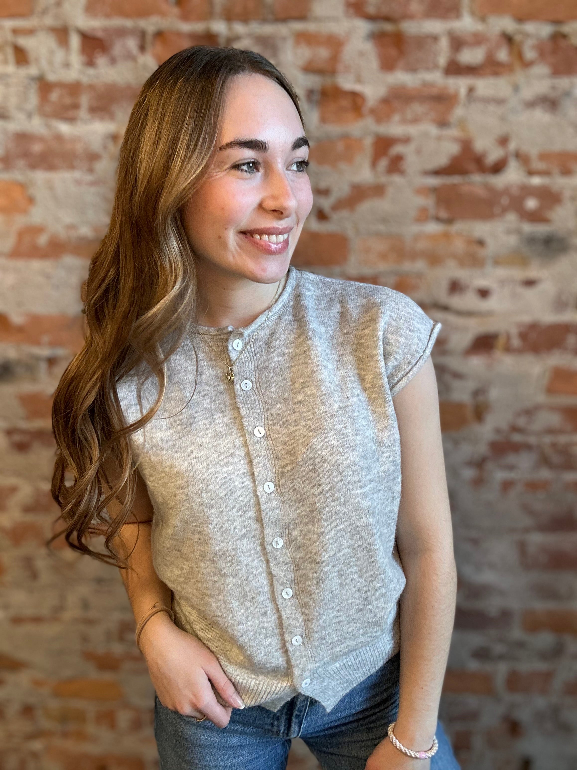 Hadley Heather Gray Button Up Sweater-Cardigans-Blu Pepper-The Funky Zebra Ames, Women's Fashion Boutique in Ames, Iowa