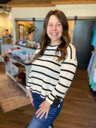 Jordyn Striped Three Quarter Top-Blu Pepper-The Funky Zebra Ames, Women's Fashion Boutique in Ames, Iowa