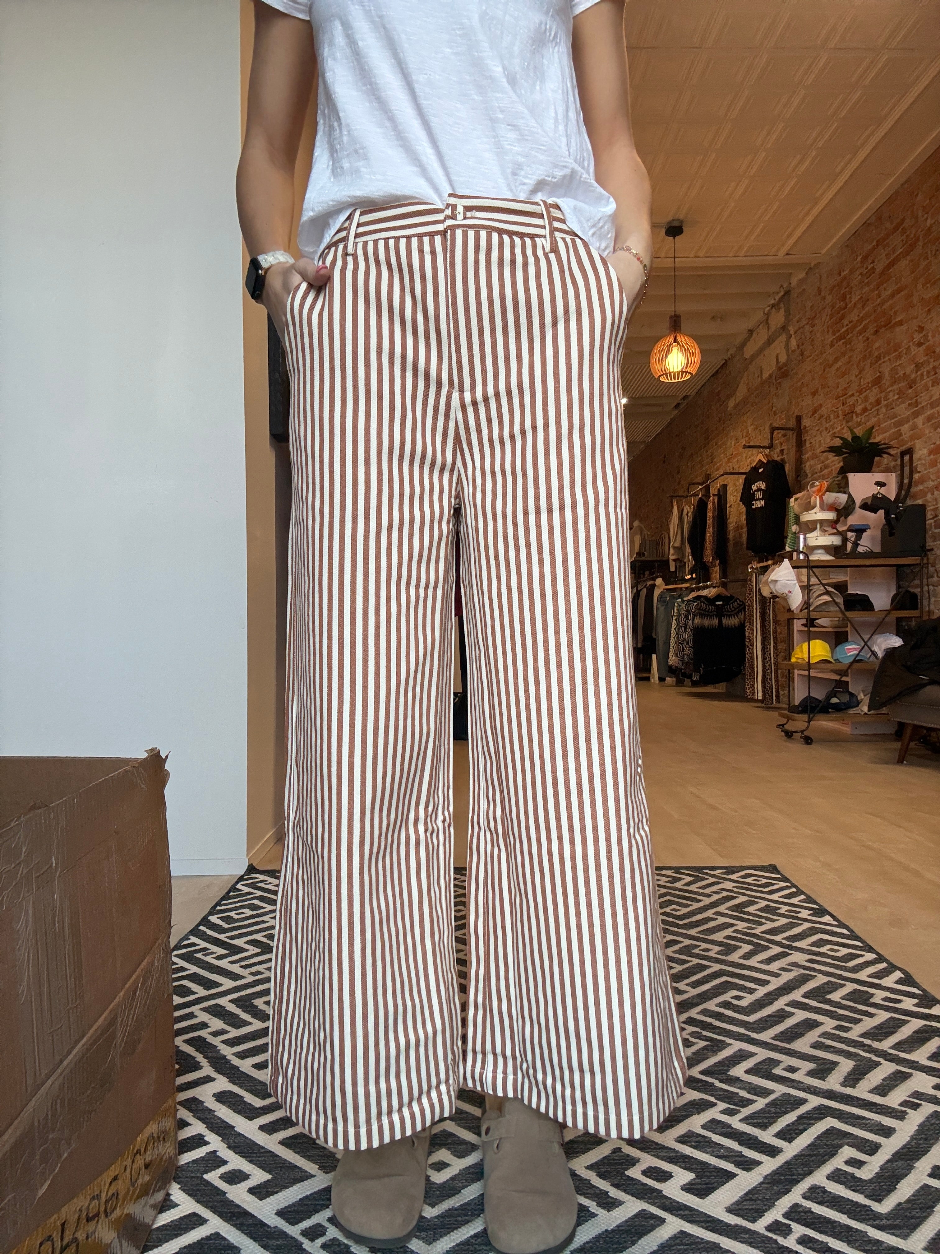 Marnie Mocha Striped Wide Leg Pants-pants-Miou Muse-The Funky Zebra Ames, Women's Fashion Boutique in Ames, Iowa