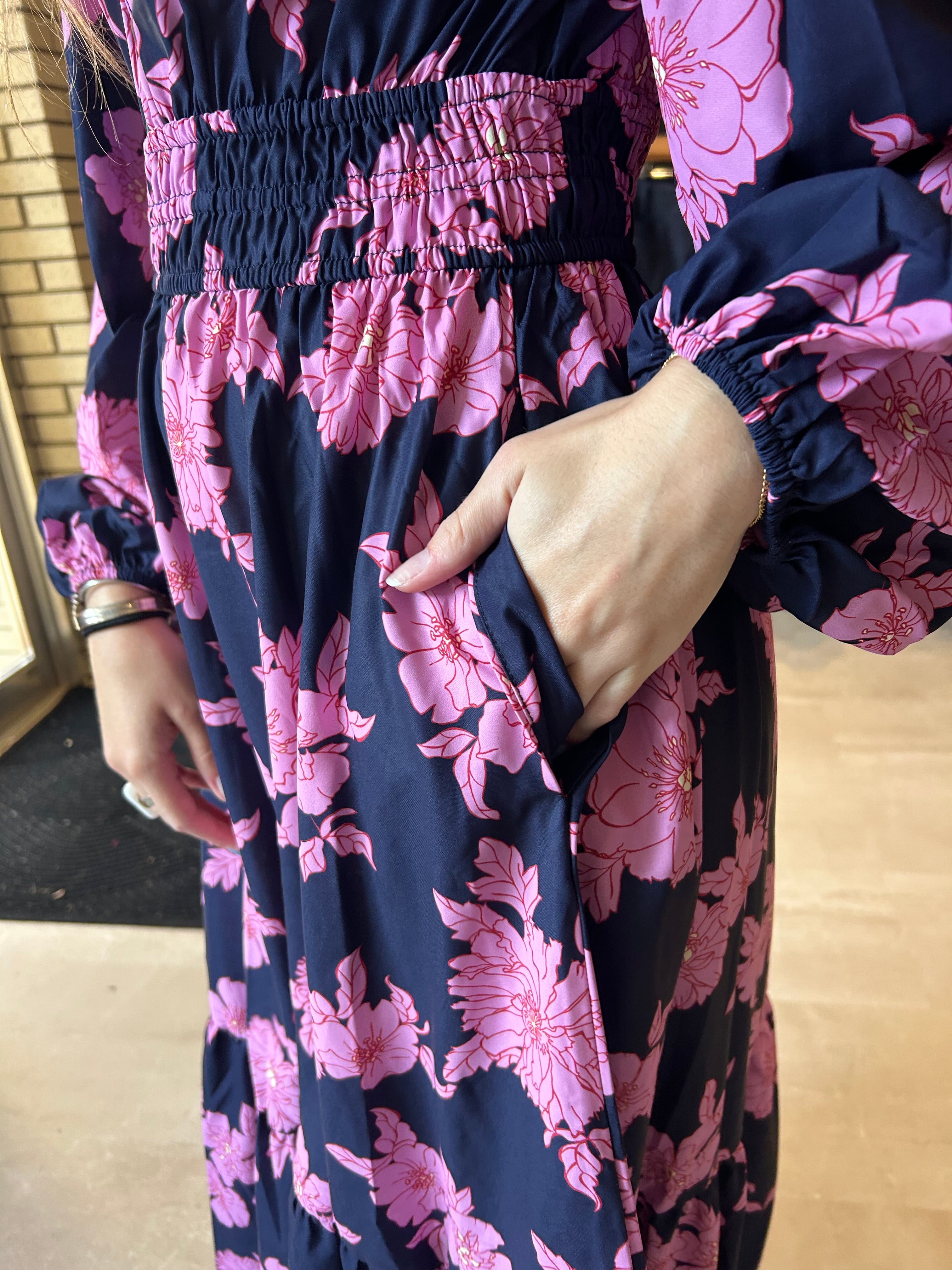 Ginni Navy Floral Dress-Dresses-Jodifl-The Funky Zebra Ames, Women's Fashion Boutique in Ames, Iowa