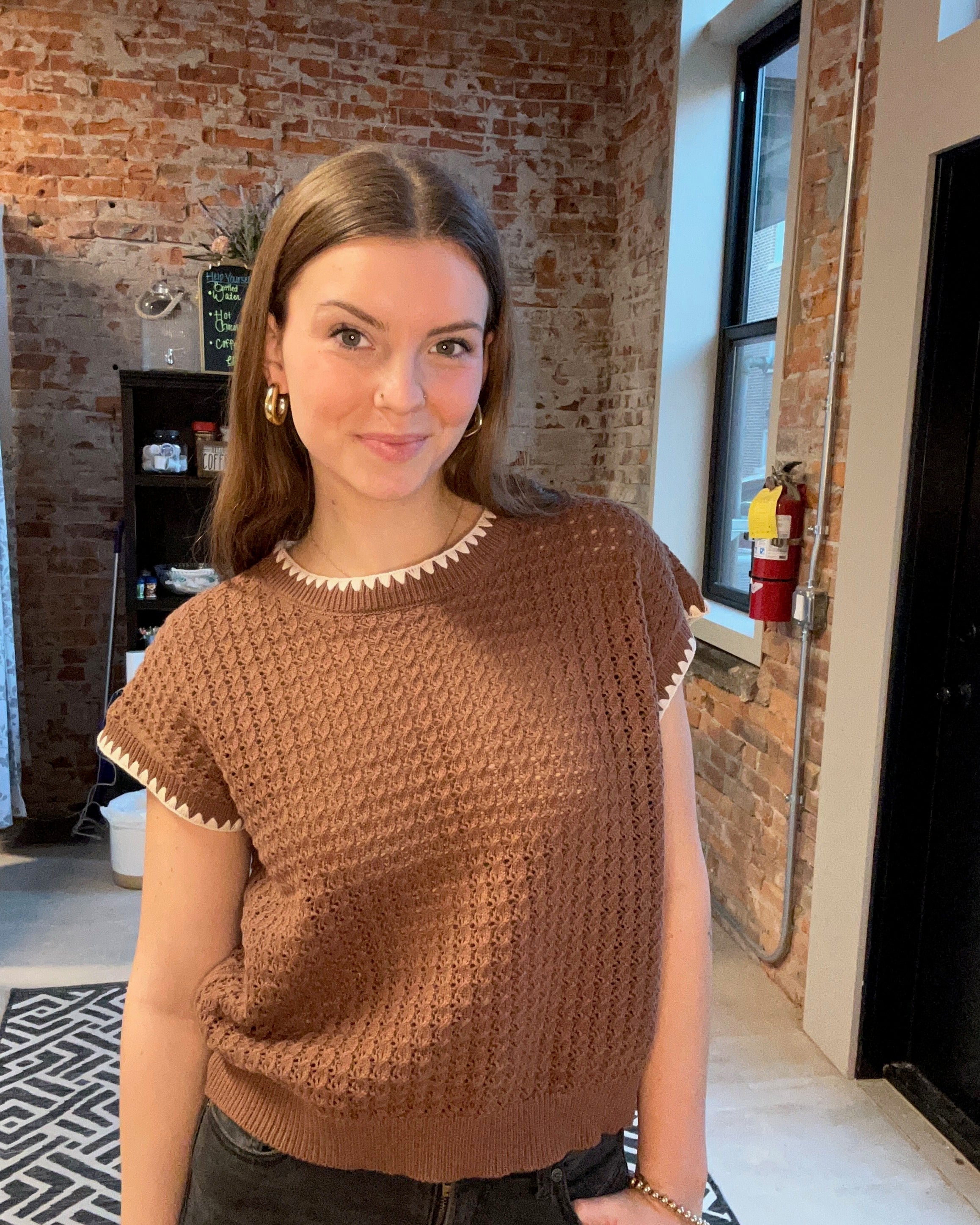 Roberta Knit Top-Short Sleeves-Blu Pepper-The Funky Zebra Ames, Women's Fashion Boutique in Ames, Iowa