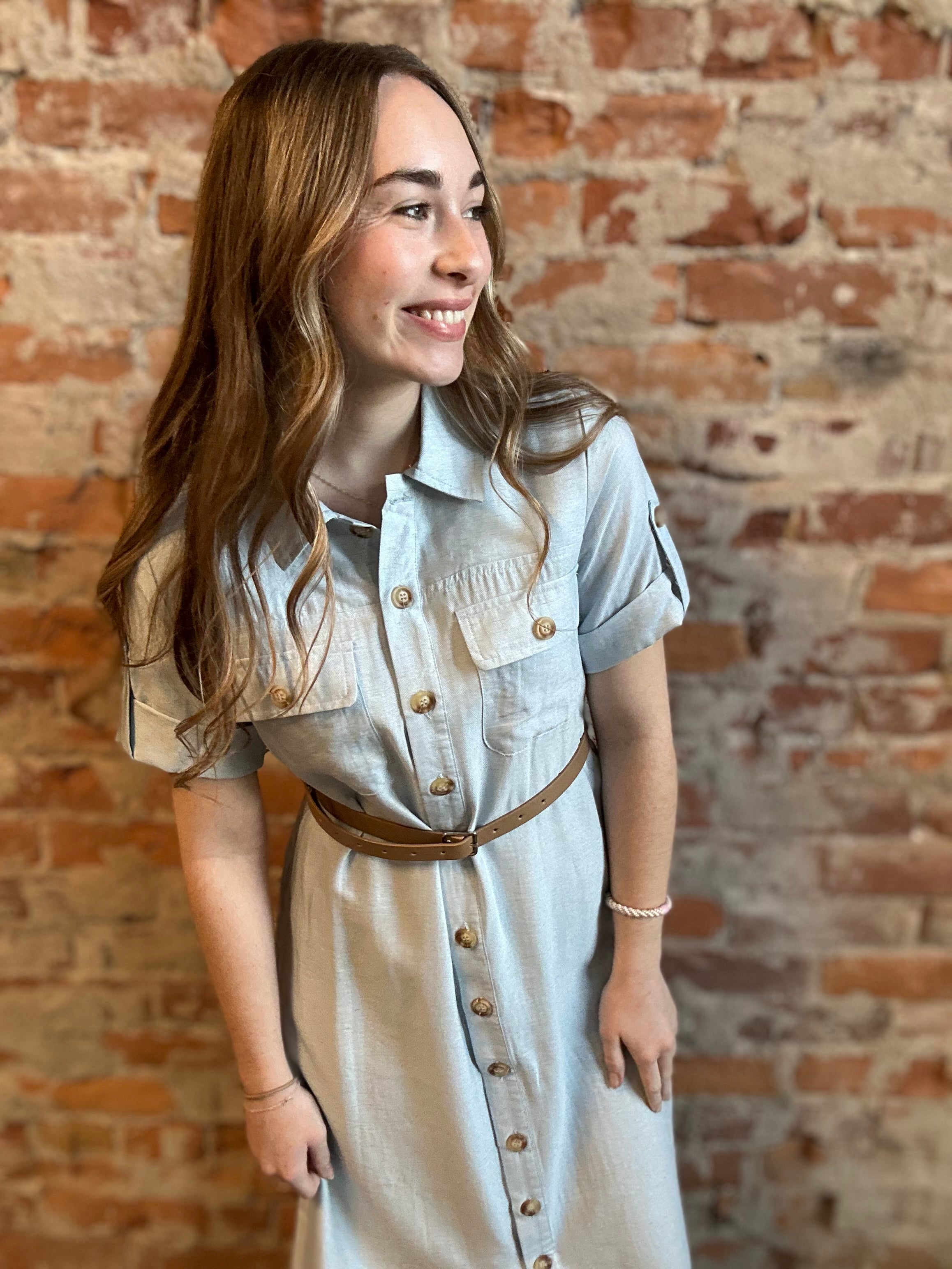 Marissa Belted Linen Dress-Dresses-Blu Pepper-The Funky Zebra Ames, Women's Fashion Boutique in Ames, Iowa