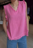 Serena Sleeveless Gauze Fringe Top-La Miel-The Funky Zebra Ames, Women's Fashion Boutique in Ames, Iowa