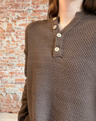 Brown Button Henley Basic Sweater-Sweaters-Zenana-The Funky Zebra Ames, Women's Fashion Boutique in Ames, Iowa