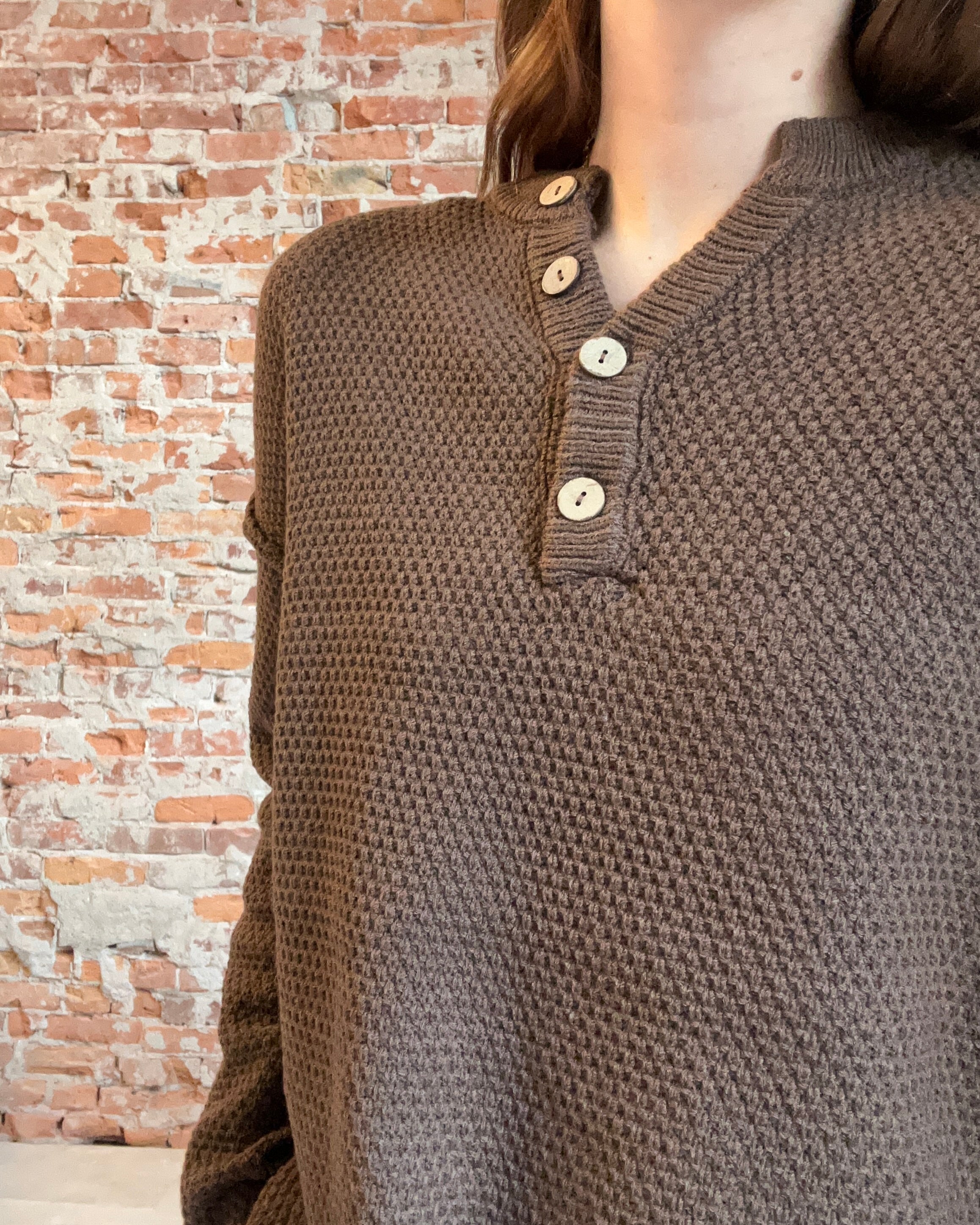 Brown Button Henley Basic Sweater-Sweaters-Zenana-The Funky Zebra Ames, Women's Fashion Boutique in Ames, Iowa