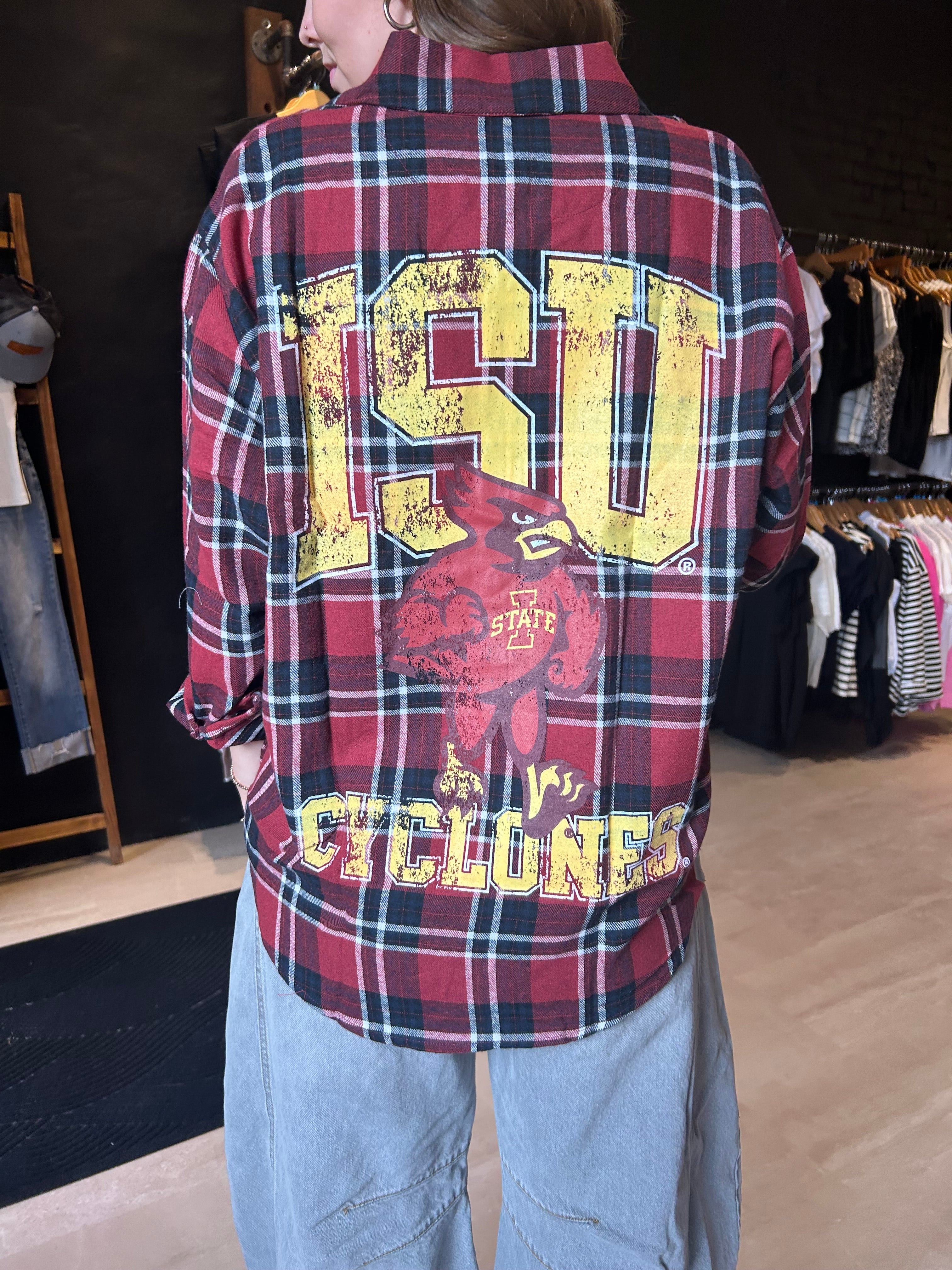 Cyclone Flannel-Long Sleeves-Game Day Social-The Funky Zebra Ames, Women's Fashion Boutique in Ames, Iowa