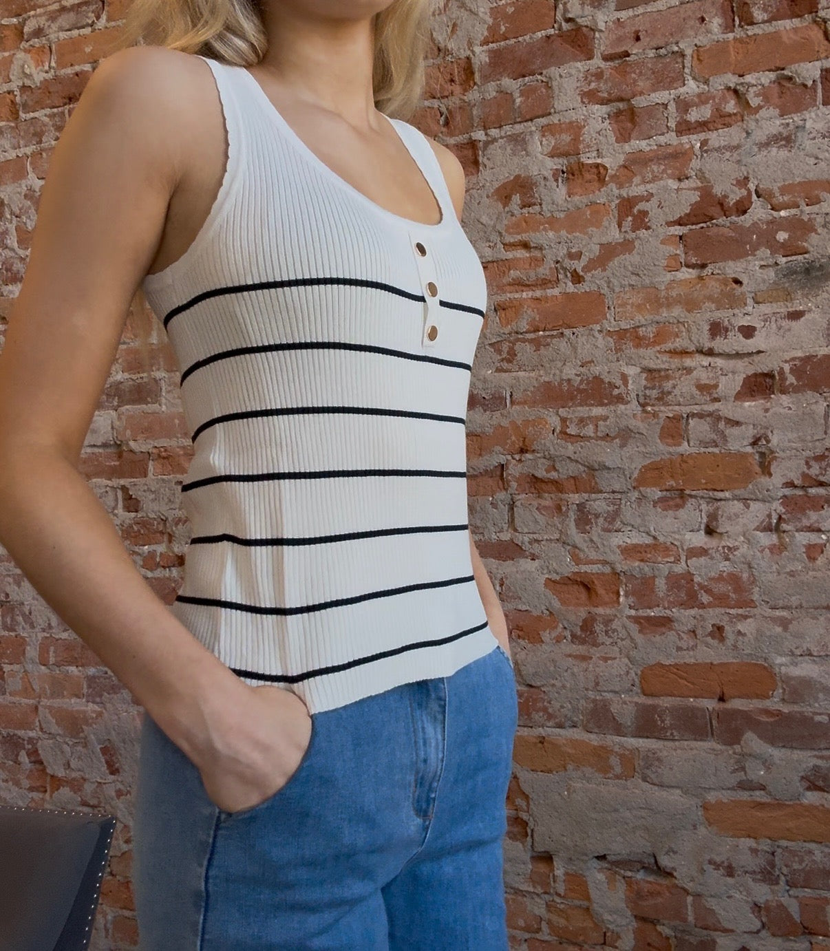 Bobbi Blue & White Striped Sweater Tank-Tank Tops-Molly Bracken-The Funky Zebra Ames, Women's Fashion Boutique in Ames, Iowa