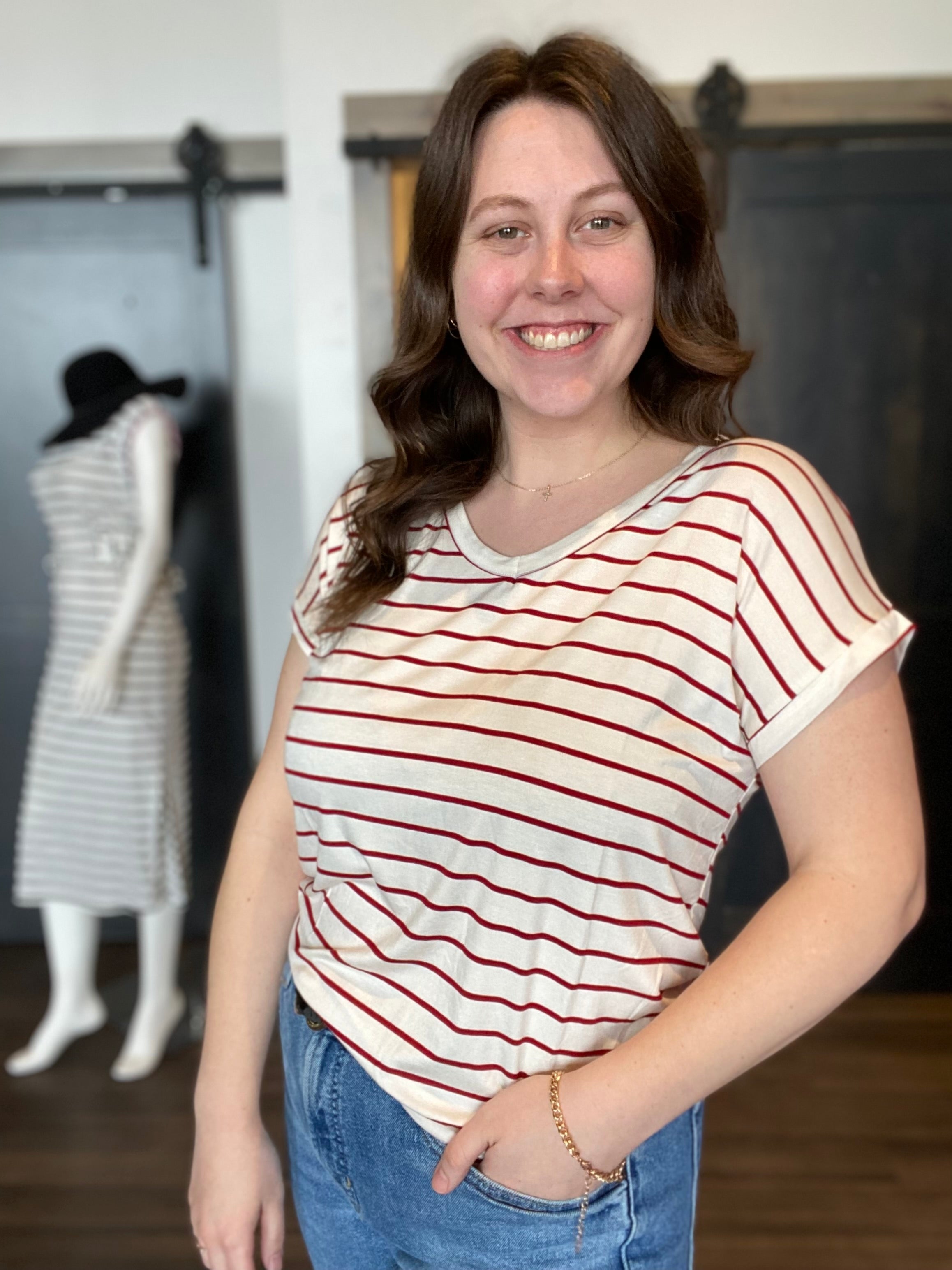 Ruby Red Striped Top-The Funky Zebra Ames-The Funky Zebra Ames, Women's Fashion Boutique in Ames, Iowa