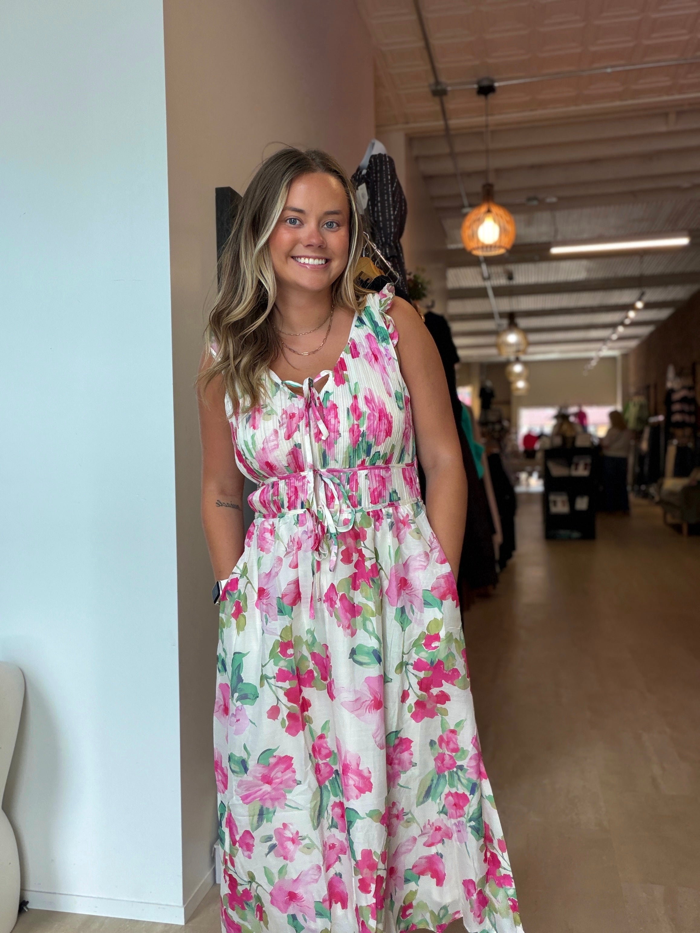 Harmony Pink Floral Tank Dress-Dresses-Hayden-The Funky Zebra Ames, Women's Fashion Boutique in Ames, Iowa