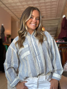 Brenna Mixed Stripe Button Up Top-top-Hayden-The Funky Zebra Ames, Women's Fashion Boutique in Ames, Iowa