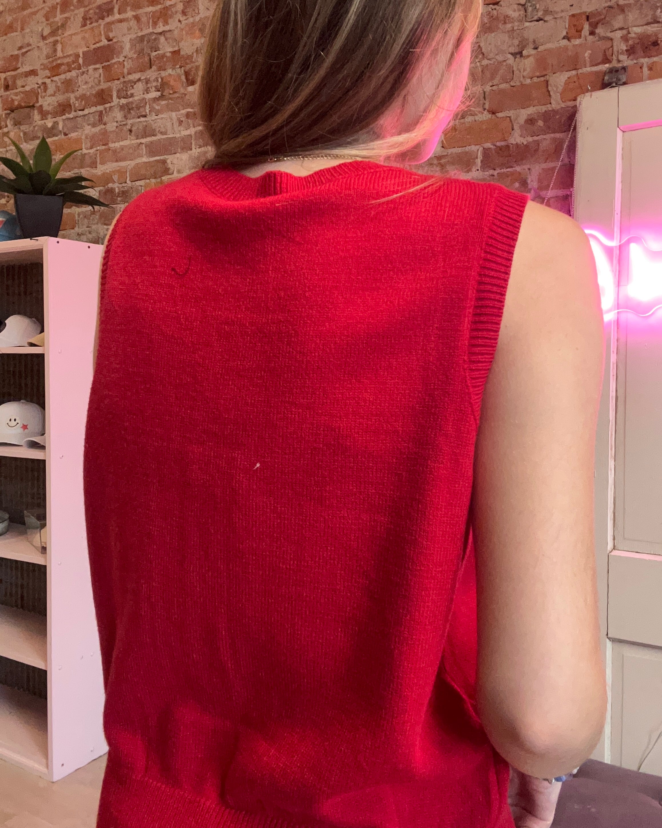 Caroline Red Sleeveless Sweater-Sweaters-Gilli-The Funky Zebra Ames, Women's Fashion Boutique in Ames, Iowa