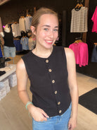 Vic Button Down Sleeveless Cardigan-Cardigans-Blu Pepper-The Funky Zebra Ames, Women's Fashion Boutique in Ames, Iowa