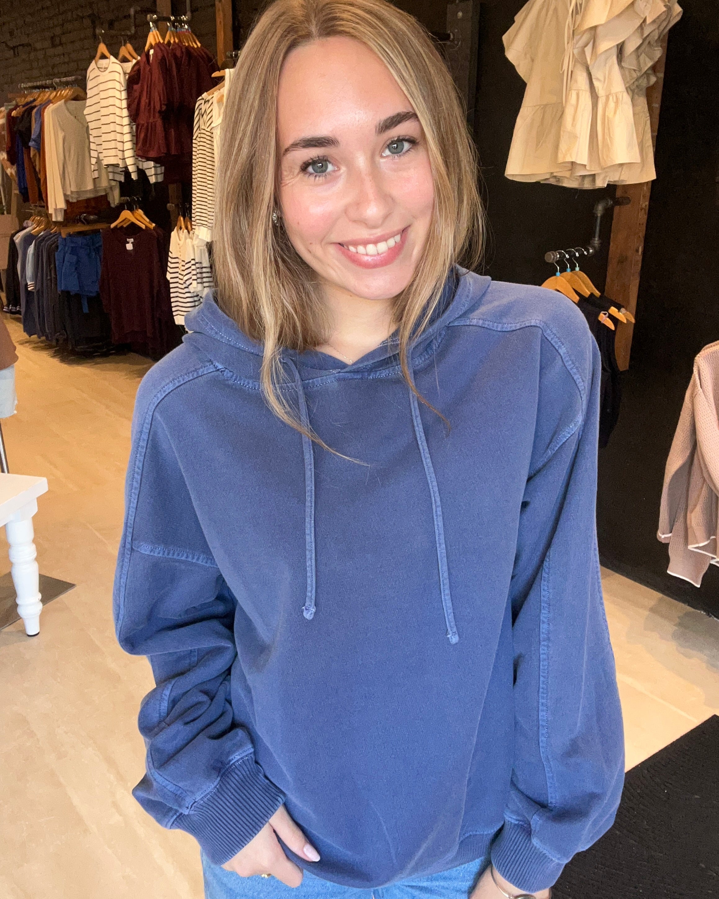 Light Navy Hoodie-Sweatshirt-Zenana-The Funky Zebra Ames, Women's Fashion Boutique in Ames, Iowa