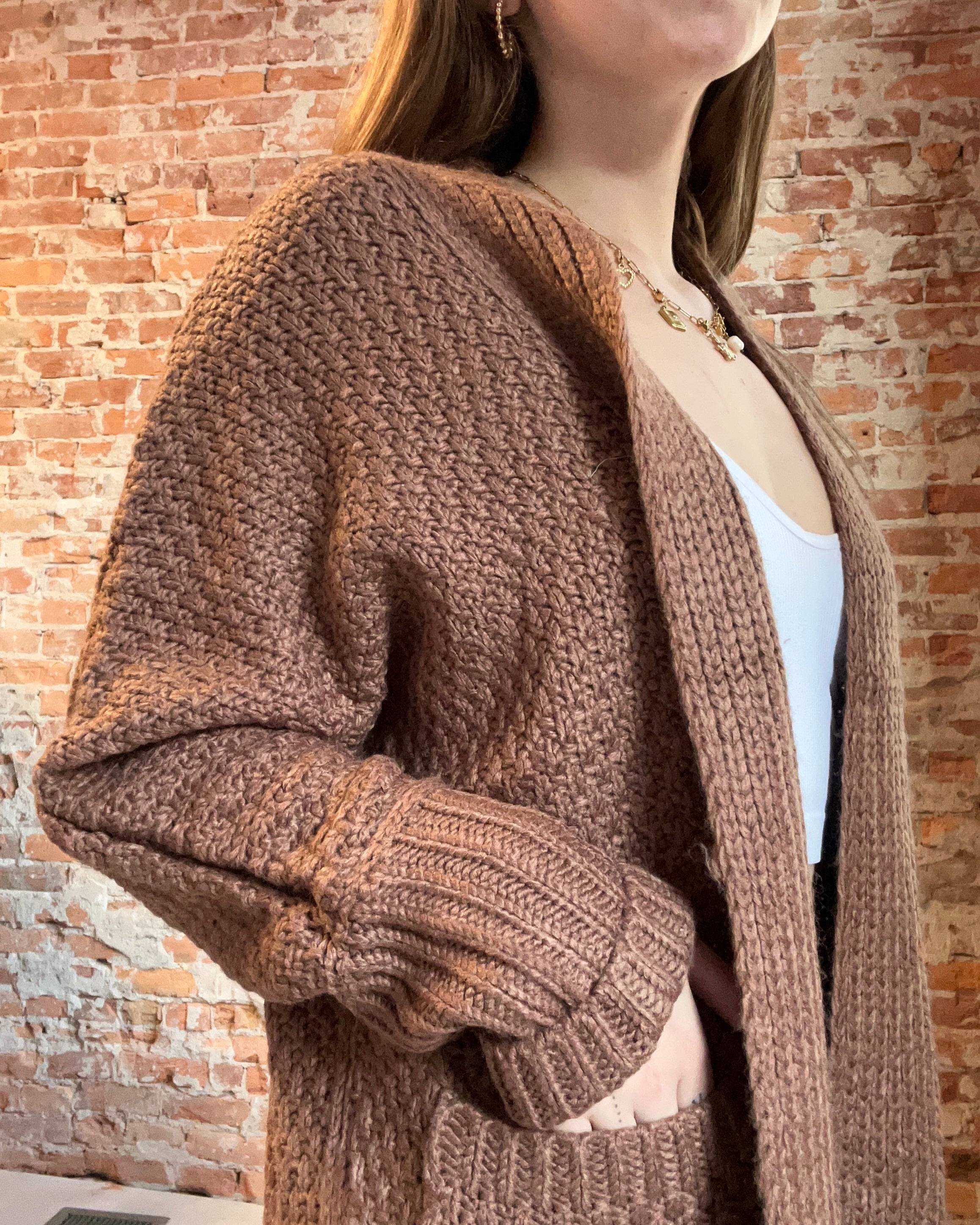 Mila Brown Knit Cardigan-Cardigans-Panache Accessories-The Funky Zebra Ames, Women's Fashion Boutique in Ames, Iowa