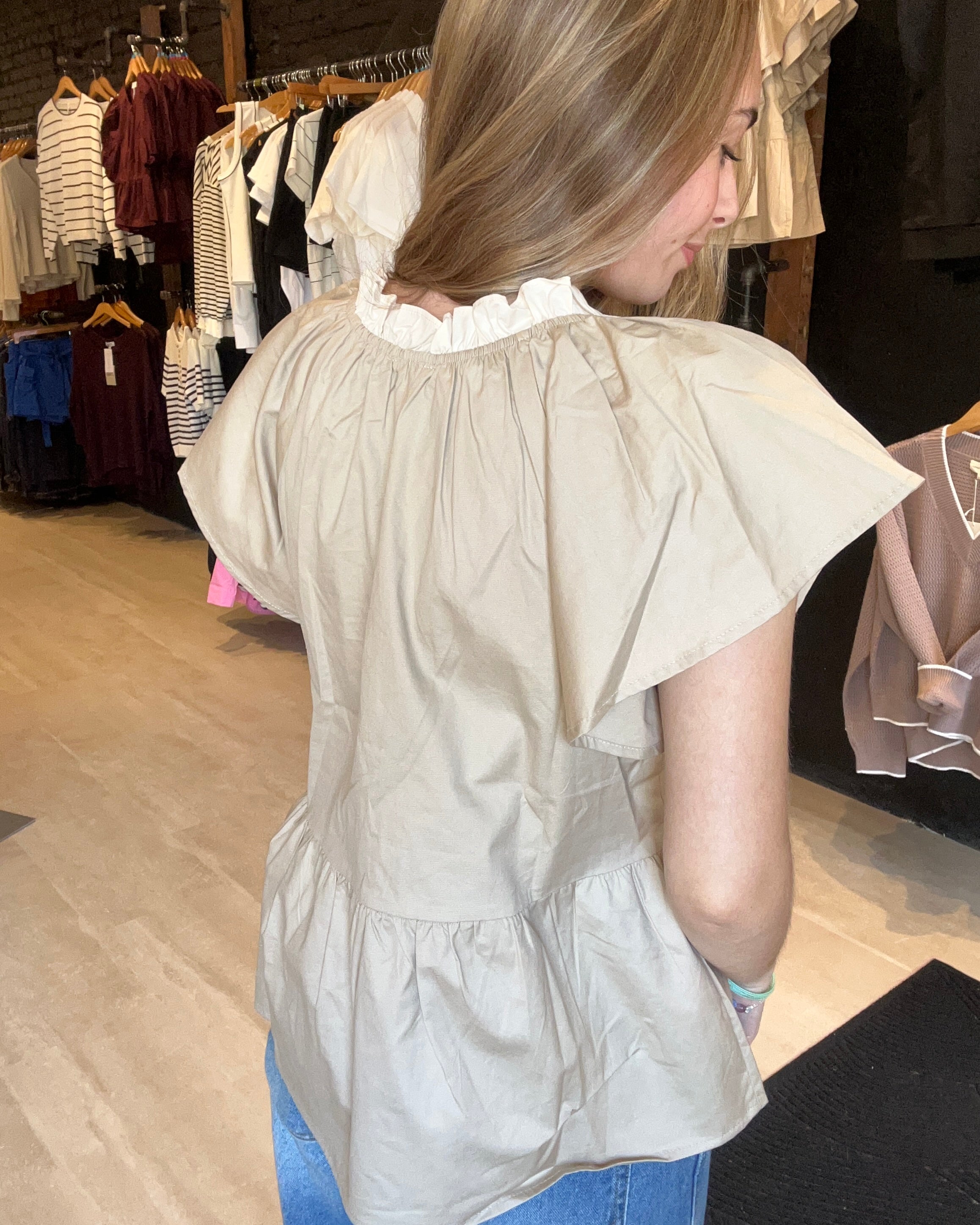 Myka Flutter Sleeve Top-Short Sleeves-Doe and Rae-The Funky Zebra Ames, Women's Fashion Boutique in Ames, Iowa