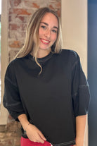 Tanya Stitched Cotton Top-apparel-Staccato-The Funky Zebra Ames, Women's Fashion Boutique in Ames, Iowa