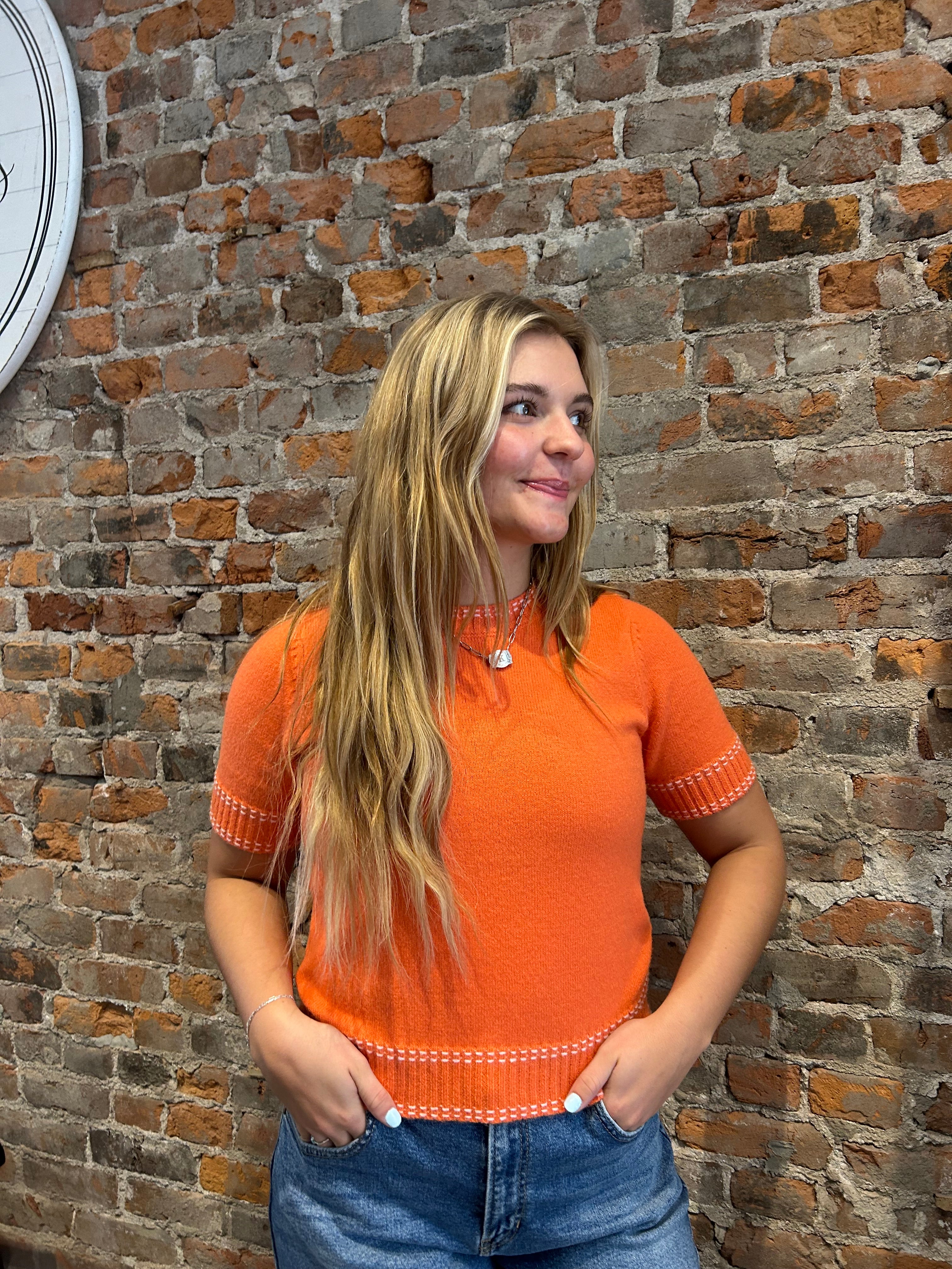 Savannah Salmon Sweater-apparel-Pinch-The Funky Zebra Ames, Women's Fashion Boutique in Ames, Iowa