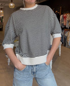 Jerra Striped Contrast Band Top 3/4 Sleeve-Zenana-The Funky Zebra Ames, Women's Fashion Boutique in Ames, Iowa