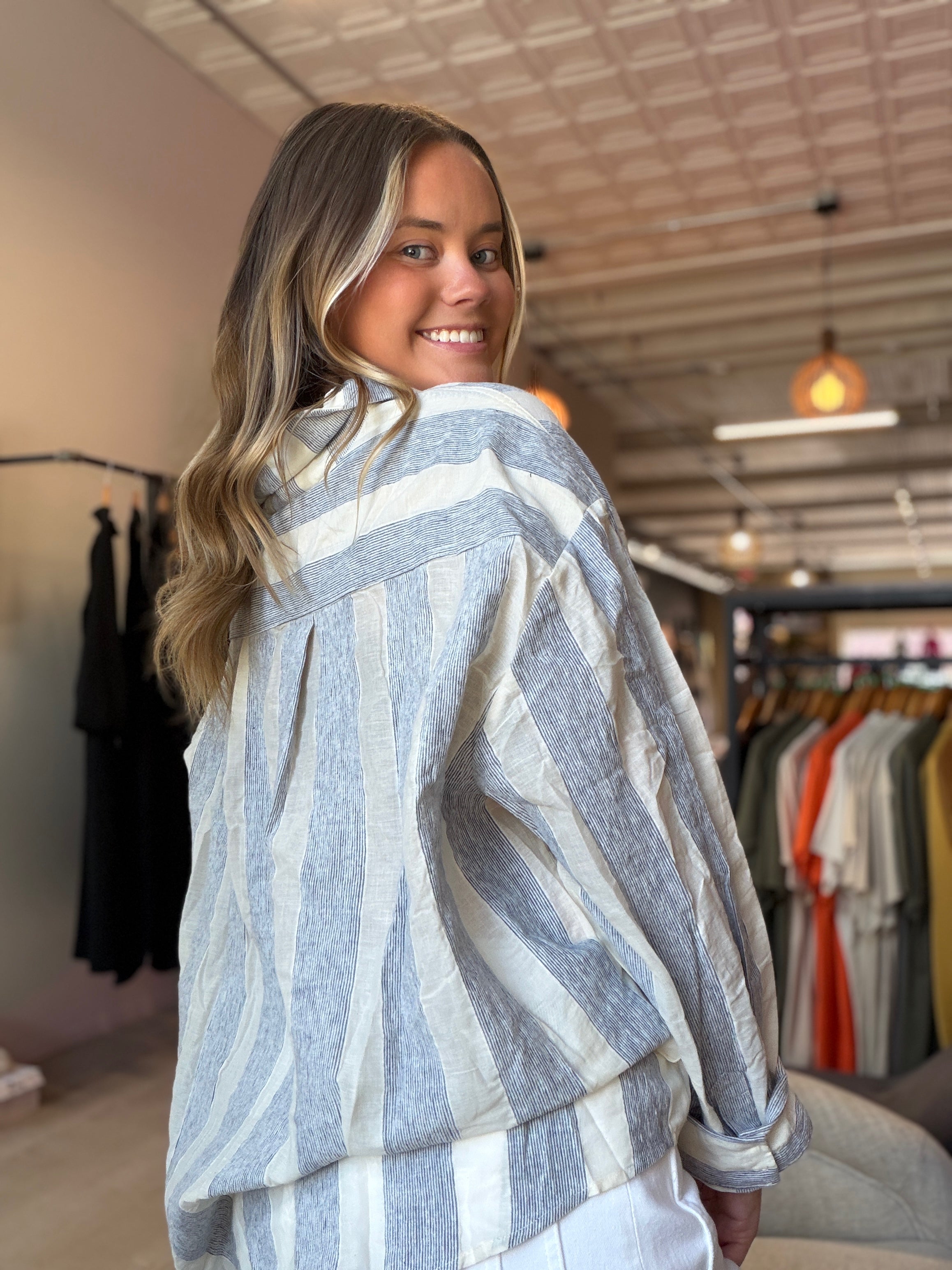 Brenna Mixed Stripe Button Up Top-top-Hayden-The Funky Zebra Ames, Women's Fashion Boutique in Ames, Iowa
