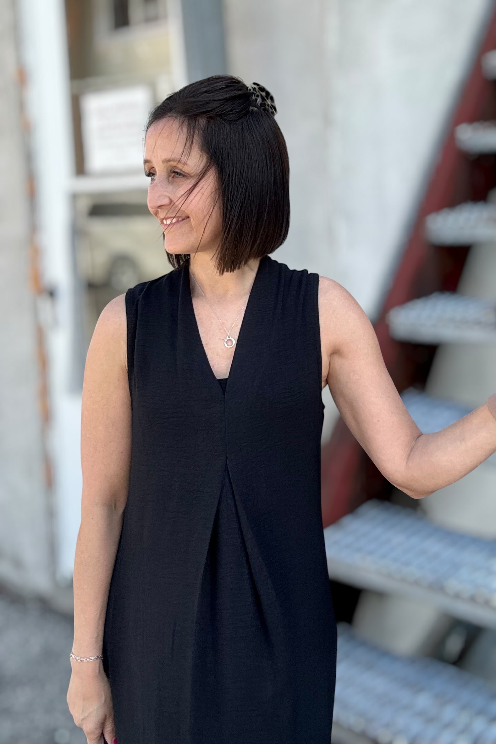 Laurel Black Sleeveless V-Neck Dress-Dresses-Molly Bracken-The Funky Zebra Ames, Women's Fashion Boutique in Ames, Iowa