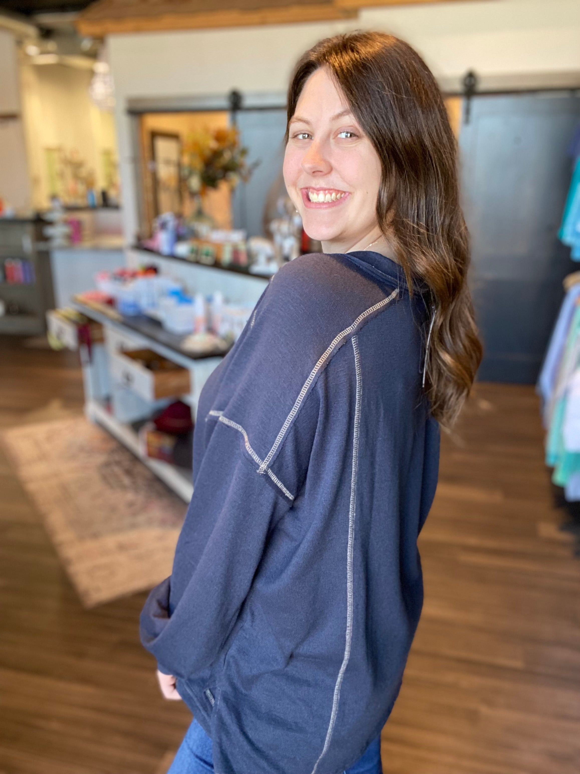 Marla Colorblock Henley-Blu Pepper-The Funky Zebra Ames, Women's Fashion Boutique in Ames, Iowa