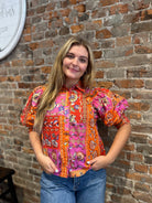 Rose Multi Print Blouse-The Funky Zebra Ames-The Funky Zebra Ames, Women's Fashion Boutique in Ames, Iowa