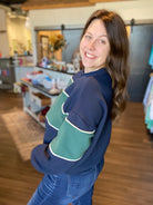 Lily Navy Color Block Top-Blu Pepper-The Funky Zebra Ames, Women's Fashion Boutique in Ames, Iowa