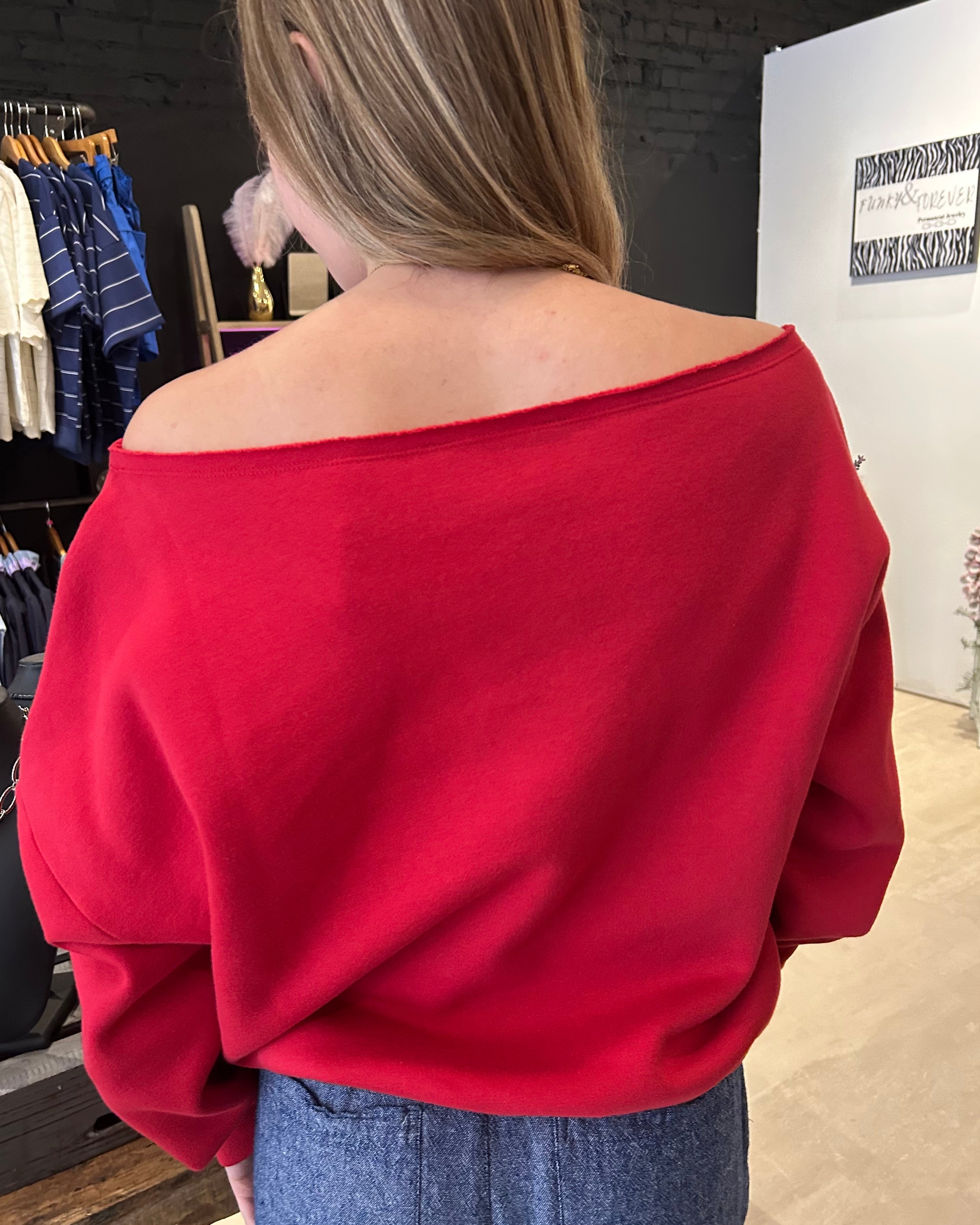 Kyla Off Shoulder Red Top-Long Sleeves-Rae Mode-The Funky Zebra Ames, Women's Fashion Boutique in Ames, Iowa