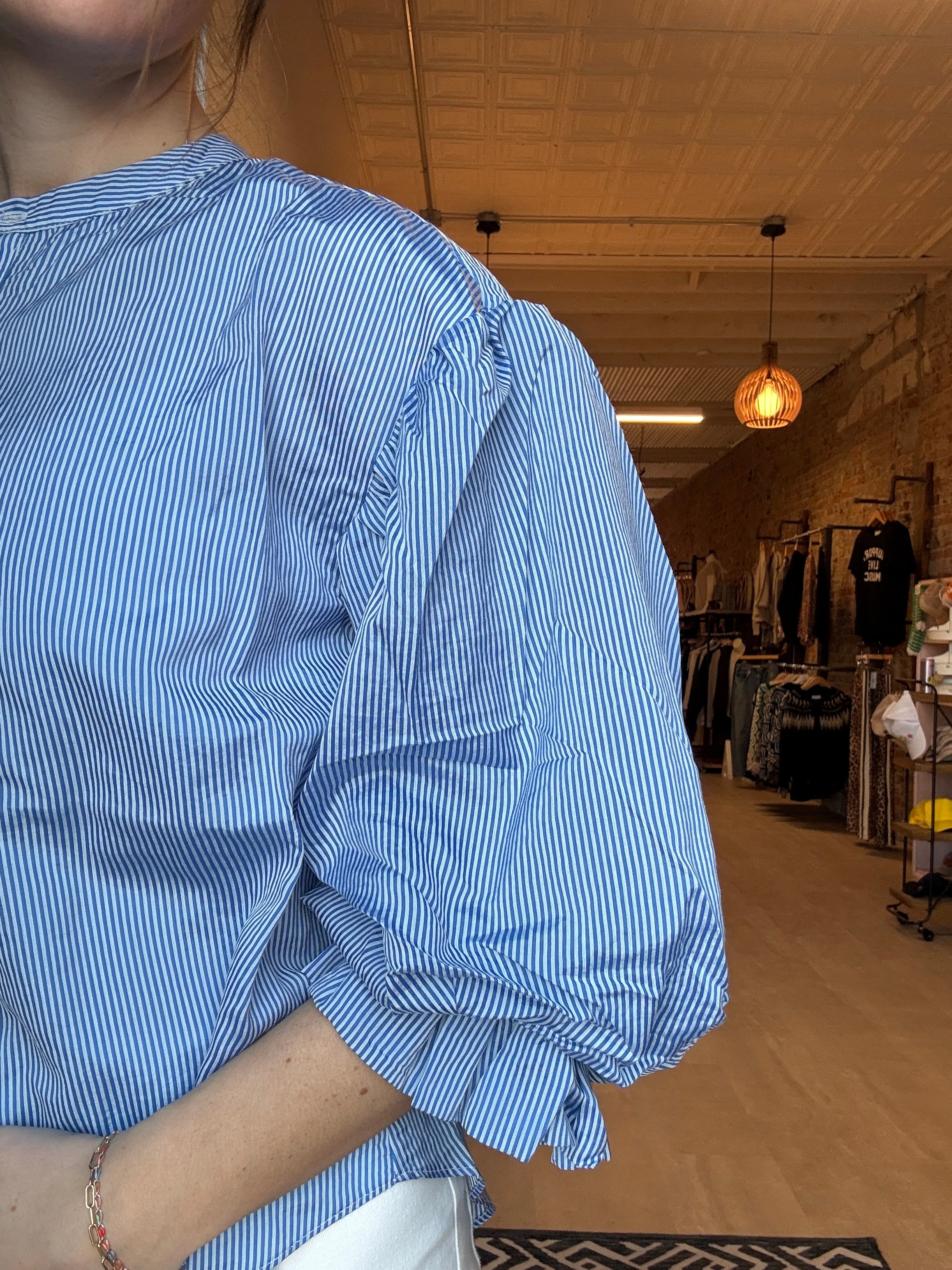 Mary Striped Bubble Sleeve Top-Short Sleeves-fate-The Funky Zebra Ames, Women's Fashion Boutique in Ames, Iowa