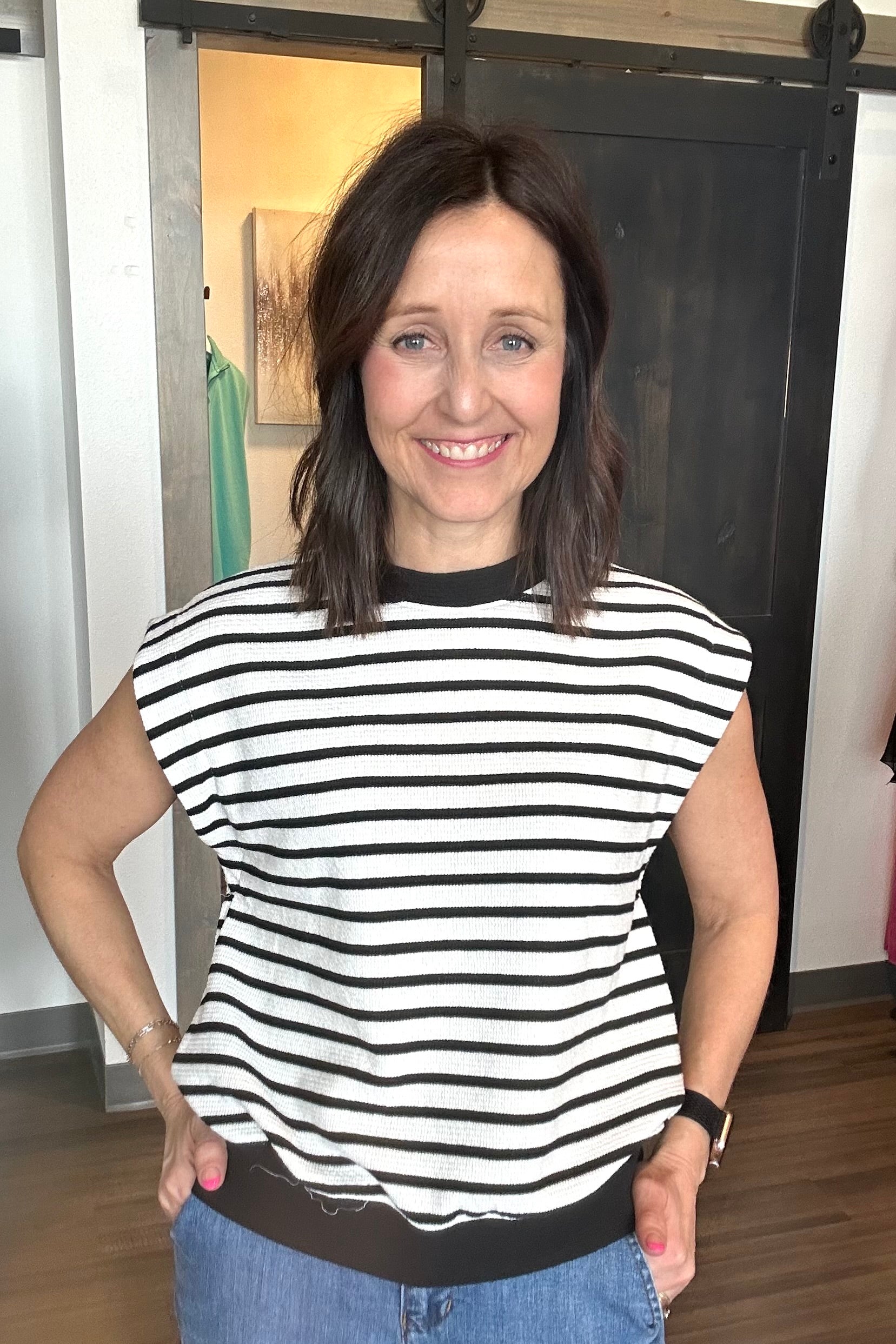 Sarah Stripe Top-Short Sleeves-The Funky Zebra Ames-The Funky Zebra Ames, Women's Fashion Boutique in Ames, Iowa