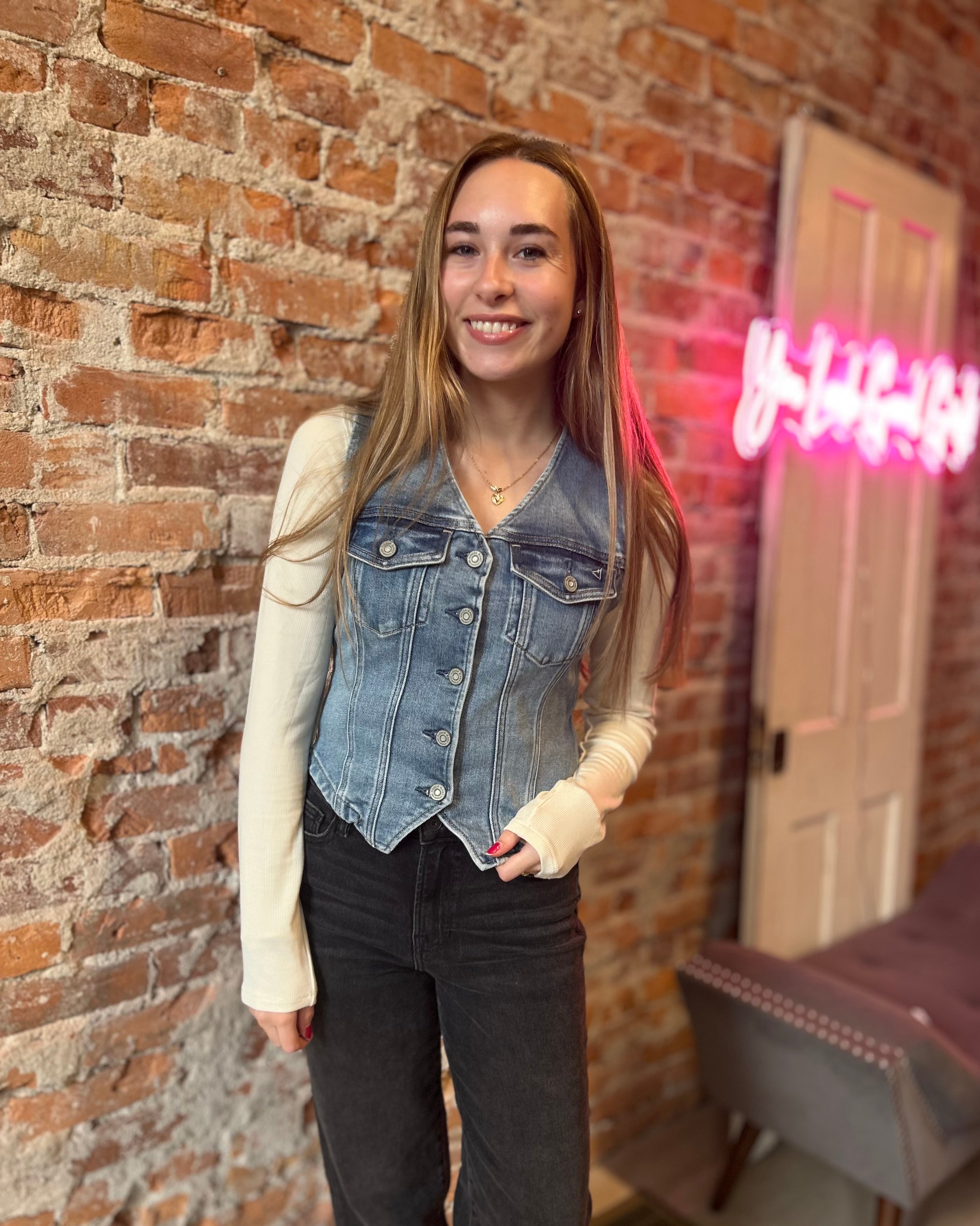 Hidden Denim Vest-Vests-Hidden-The Funky Zebra Ames, Women's Fashion Boutique in Ames, Iowa